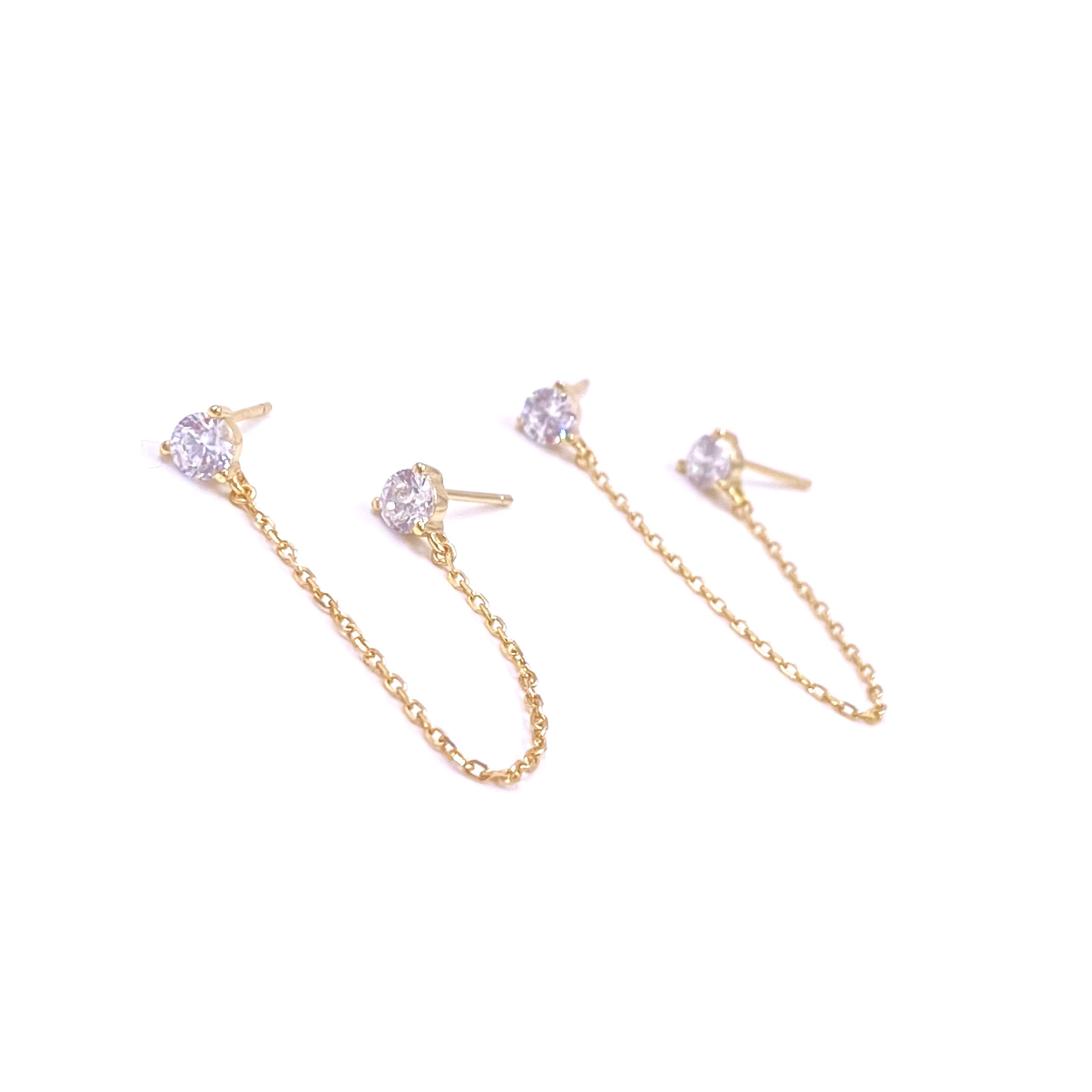 Ashley Gold Sterling Silver Gold Plated Double CZ Drop Chain Stud Earrings for Women - Perfect for Parties, Weddings & Everyday Elegance