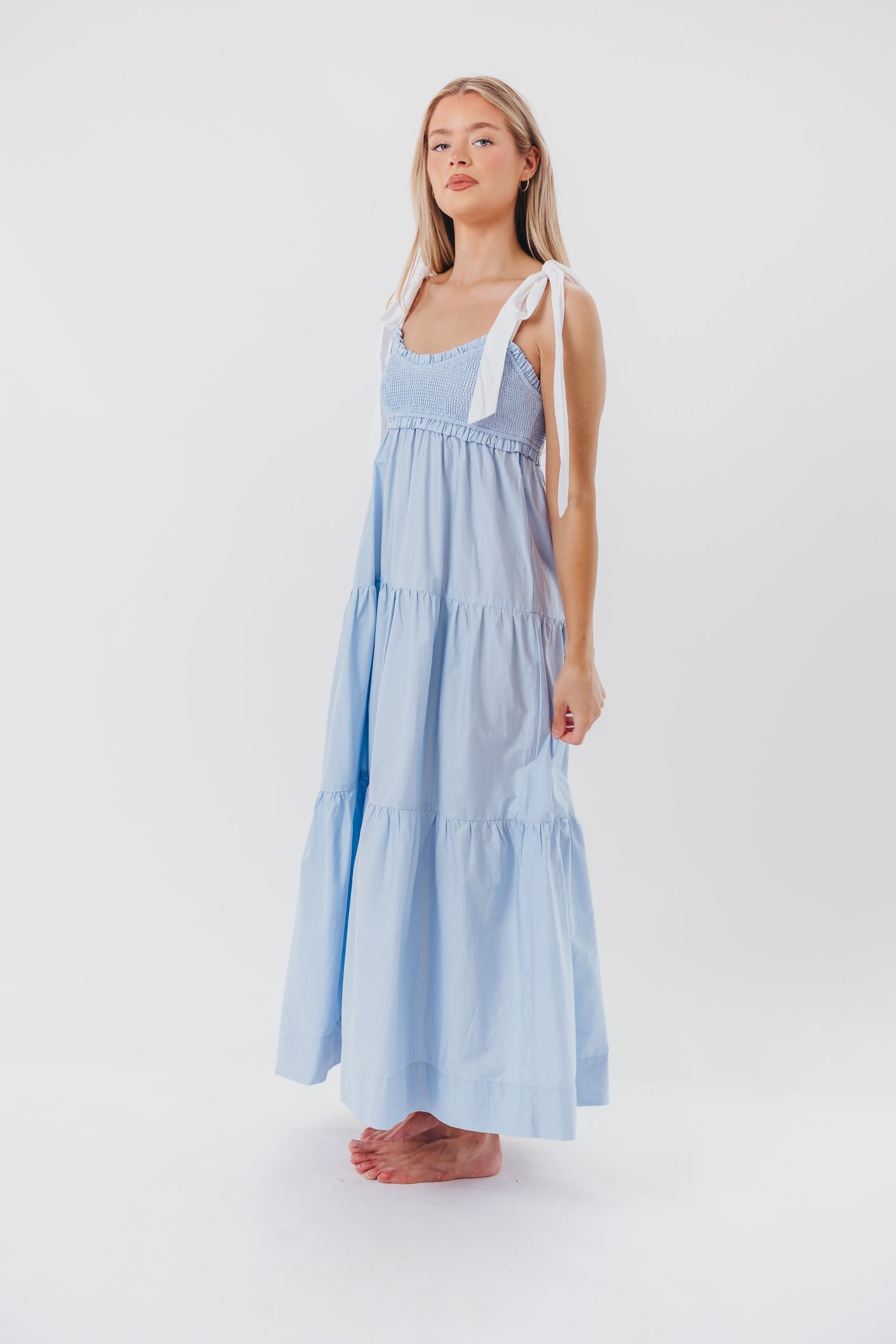 Chambray & Ivory Amber Maxi Dress for Women - Elegant Long Flowy Summer Dress for Beach, Wedding, or Casual Outings