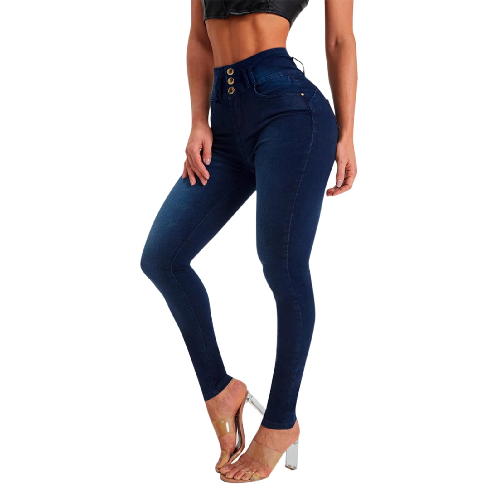 Women's Skinny Jeans - High Waist Stretch Denim Pants with Pockets, Long Sleeve Jean Dress for Casual Wear | Perfect for Office, Dating & Everyday Outfits