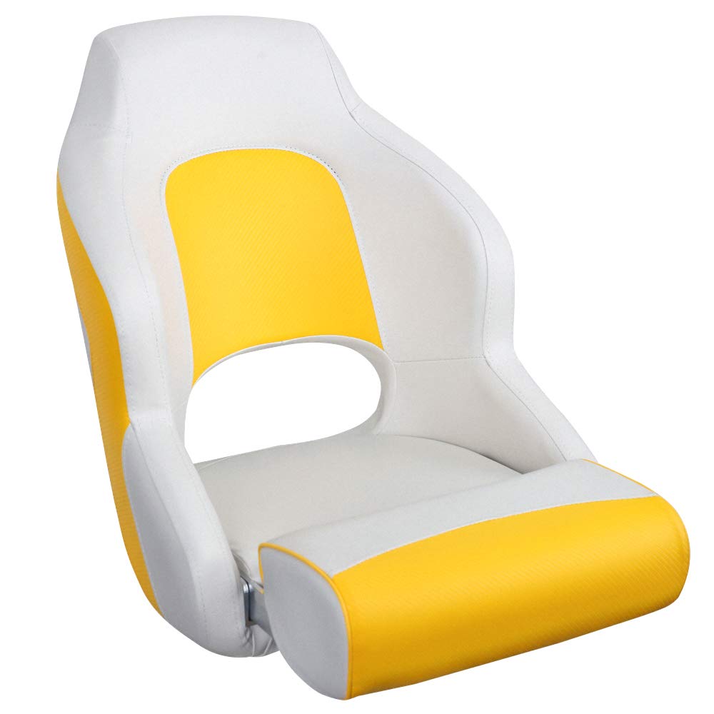 Premium MSC Captain Boat Seat - White & Yellow - Comfortable & Durable Marine Chair for Fishing, Boating, and Water Sports