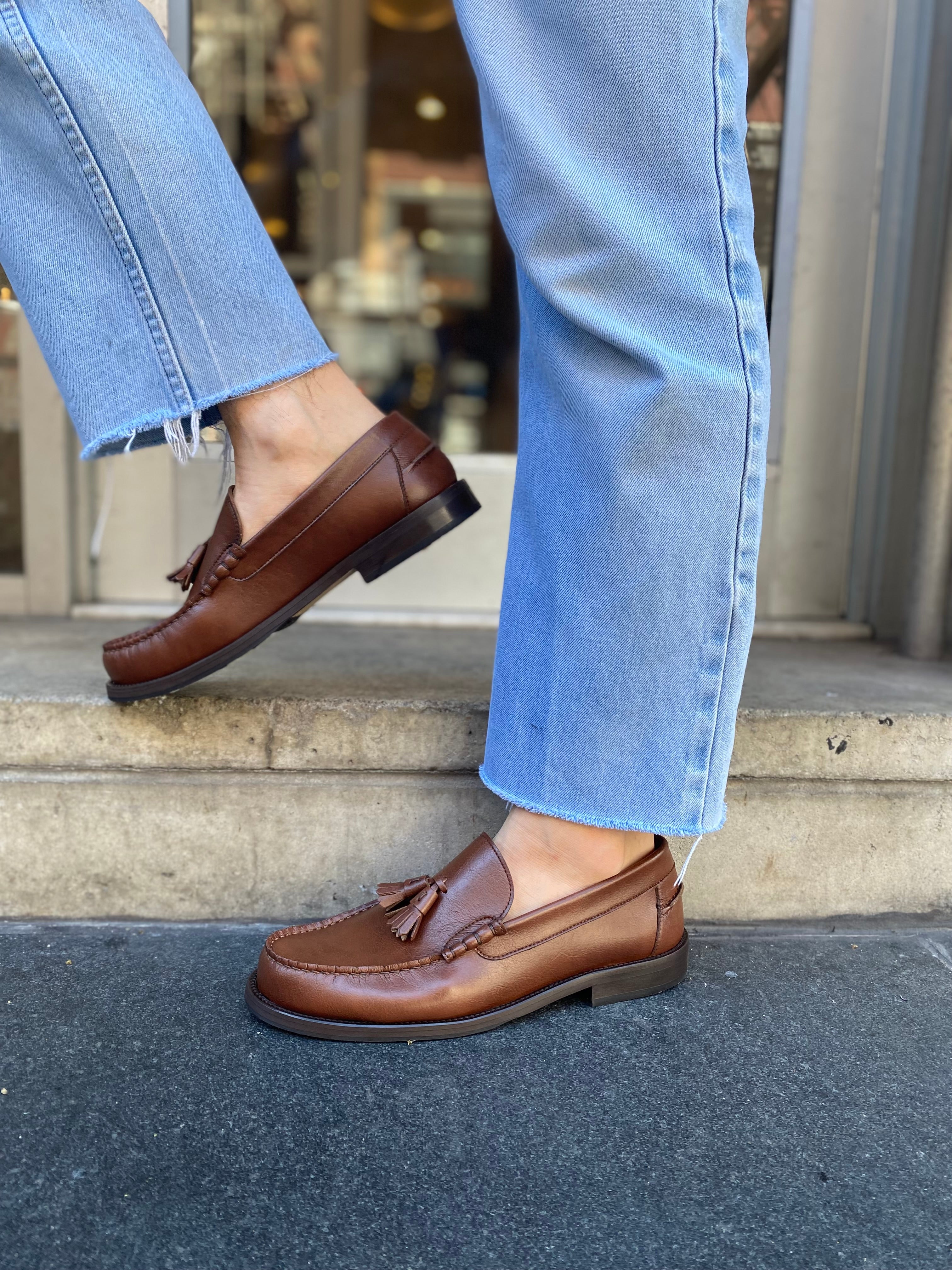 Novacas Genuine Leather Tan Finn Loafer Shoes for Men - Comfortable & Stylish Slip-Ons for Casual Wear, Office & Travel