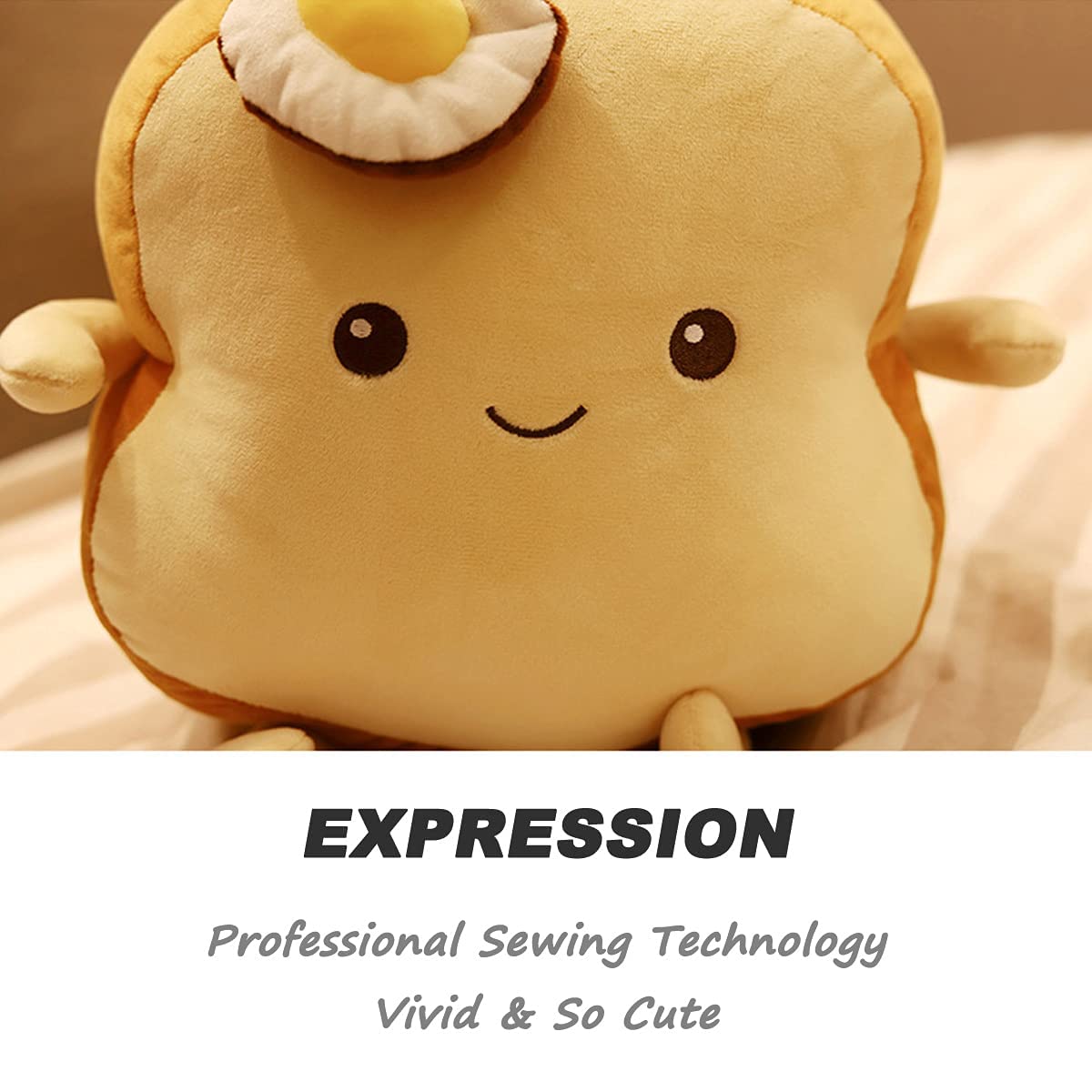 Funny Fried Egg Toast Plush Pillow - 9.8 Inch Soft Stuffed Bread Cushion for Kids & Adults | Cute Food-Themed Sofa Pillow, Fluffy Hugging Toy for Bedroom Decor, Gifts, and Relaxation (Egg Design)