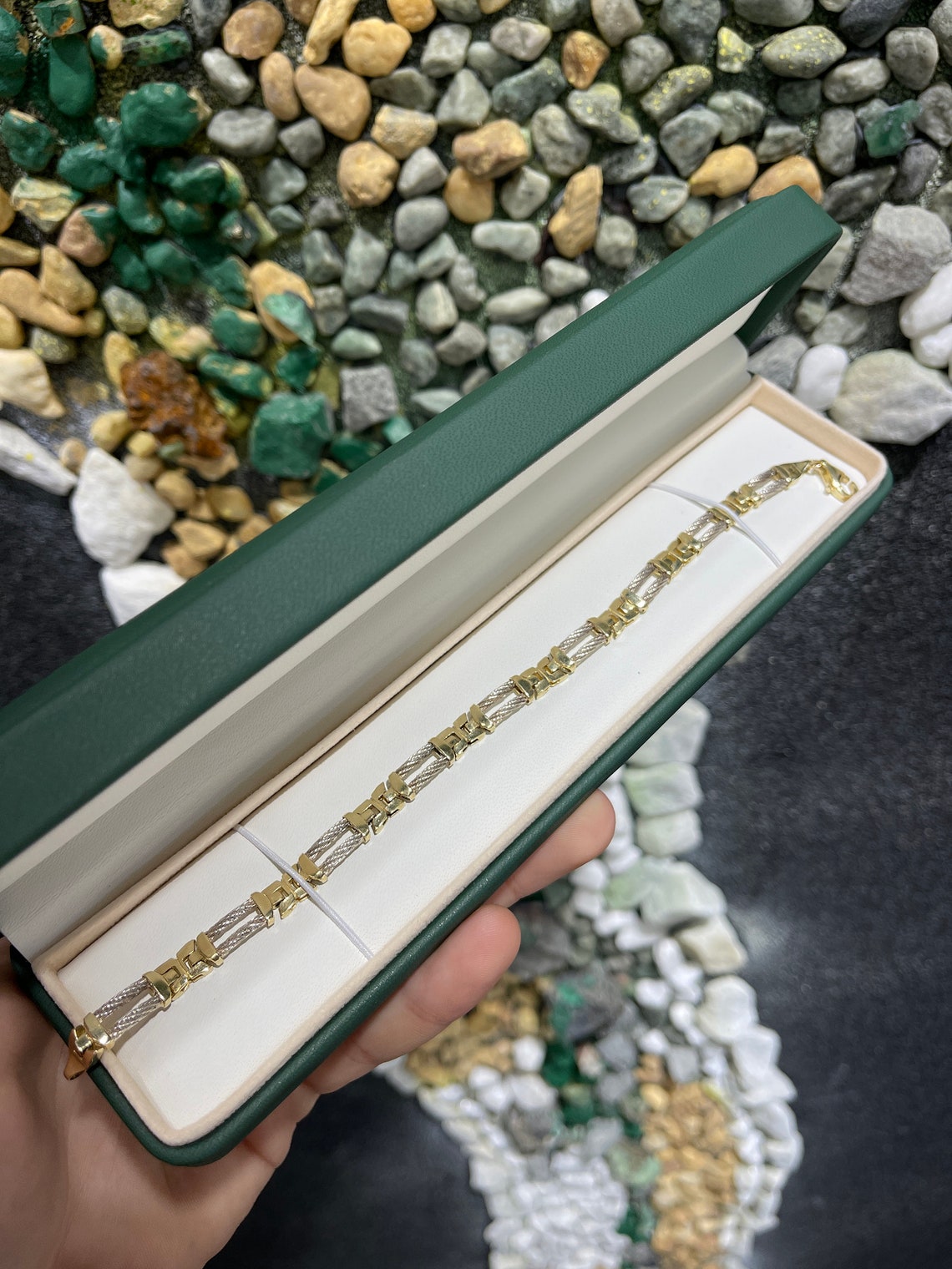 Two Tone Unisex Triple Bar Rope Link 14K Gold Bracelet for Women & Men - Elegant Stackable Jewelry for Everyday Wear, Date Night & Special Occasions