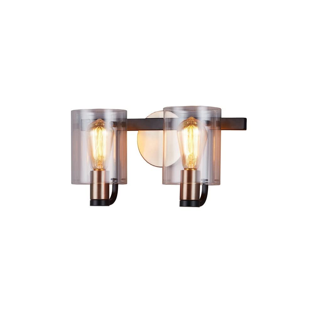 Poise 2-Light Bathroom Vanity Light Fixture - Matte Black with Brass Accents - Clear Acrylic Shade - Perfect for Modern Bathroom & Powder Room Lighting