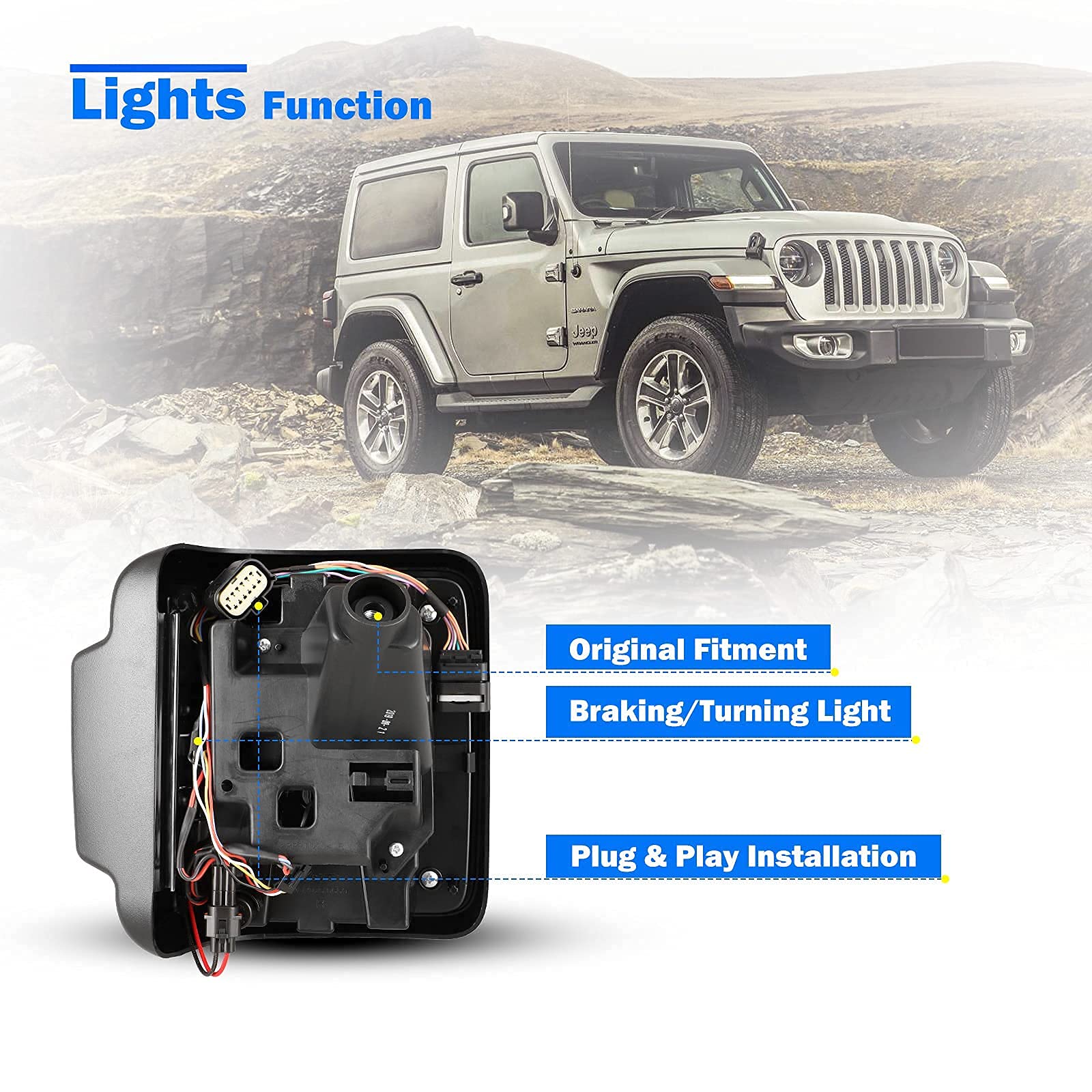 WOLFSTORM LED Tail Lights for 2018-2023 Jeep Wrangler JL - Sequential Turn Signal Lights, Smoked Lens Design - Perfect for Off-Roading & Night Driving