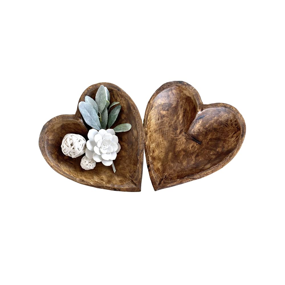 Hand Carved Heart Shaped Wood Dough Bowl - 11x12x4 Inch Farmhouse Decor, Rustic Wooden Serving Bowl for Bread, Fruit Display, Kitchen & Dining Table Centerpiece