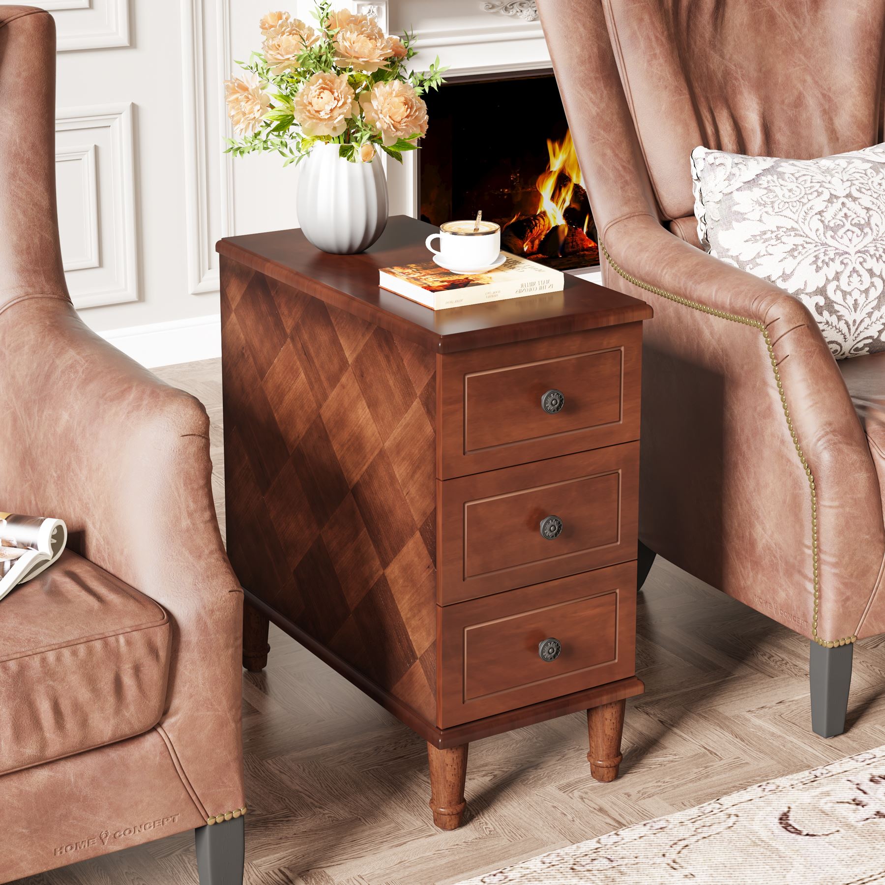 Solid Wood Nightstand with 3 Drawers - Fully Assembled Narrow Bedside Table for Small Spaces | Perfect for Bedrooms, Apartments & Dorm Rooms