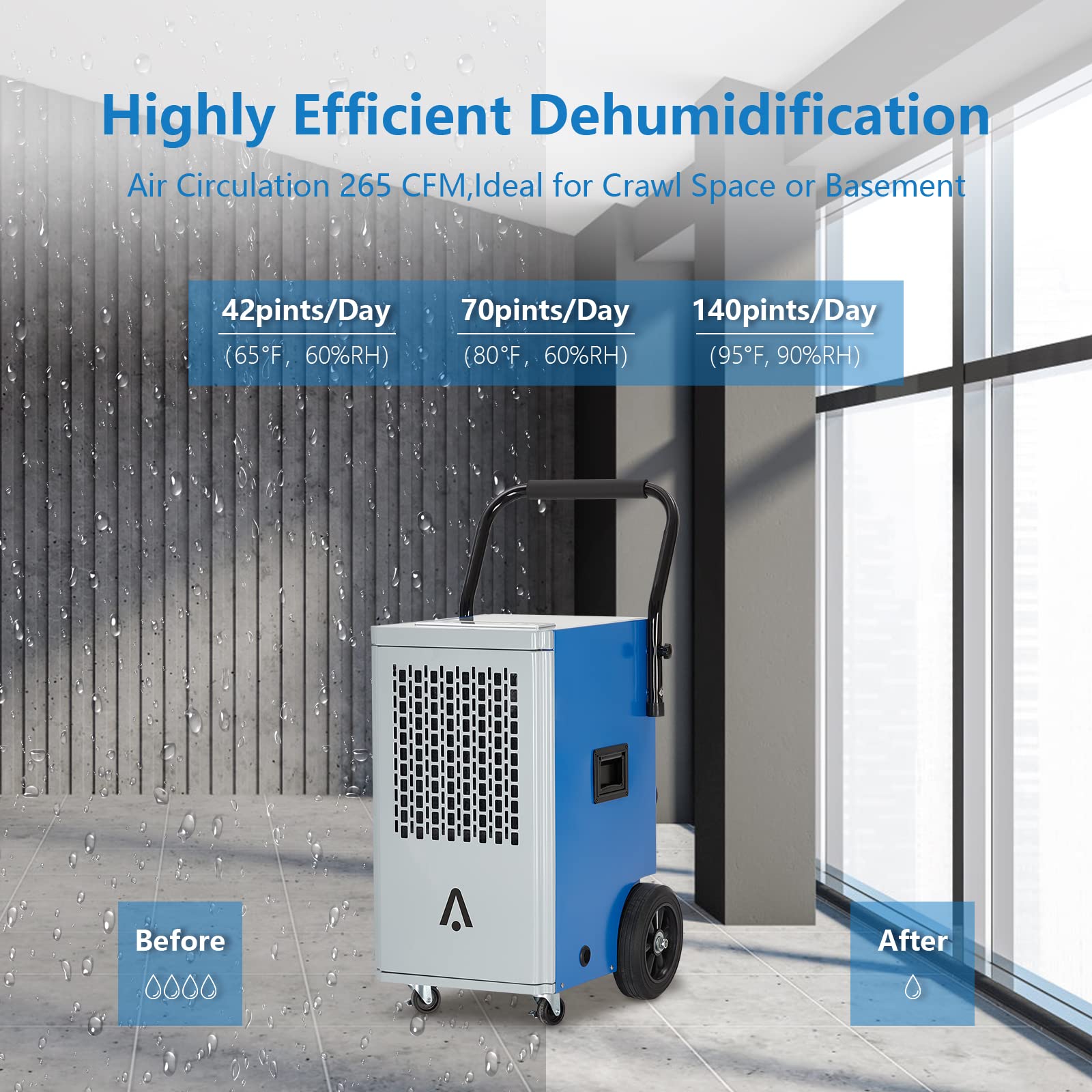GARVEE 140 Pints Industrial Dehumidifier for Large Spaces - Powerful Moisture Removal for Basements, Garages, Warehouses & Commercial Use | Heavy Duty Home & Business Humidity Control