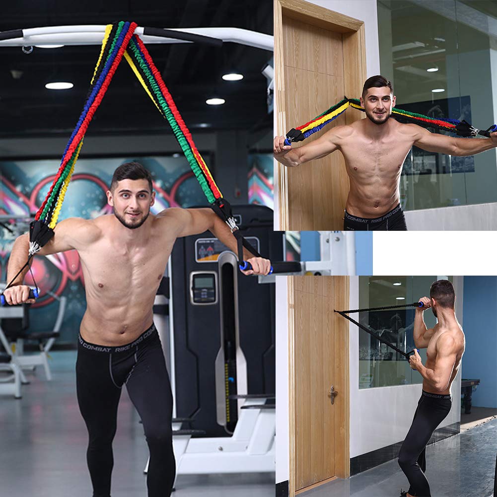 Premium Fitness Resistance Bands Set - 5-Piece Exercise Elastic Bands for Home Gym, Pilates, Yoga & Rehab - Arm, Leg, Waist & Abdomen Muscle Training with Protective Nylon Sleeves (Supports Up to 125lbs) - Perfect for Home Workouts, Physical Therapy & Strength Training
