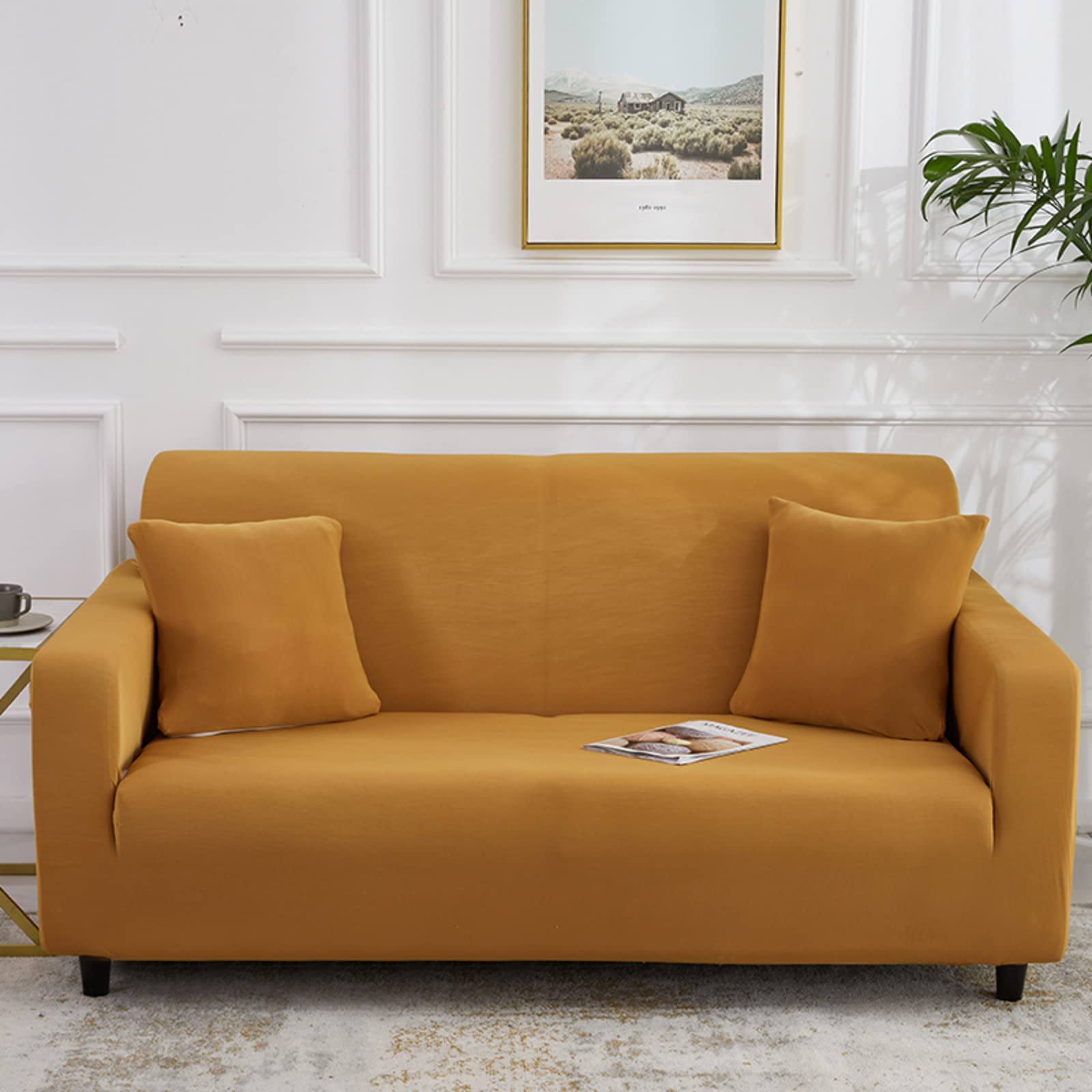 Anti-Slip Solid Color Sofa Cover - Elastic Bottom Furniture Protector for Sectional & 5-Seater Couch | XXL Sofa Slipcover Set for Indoor Living Room Decor & Pet Protection