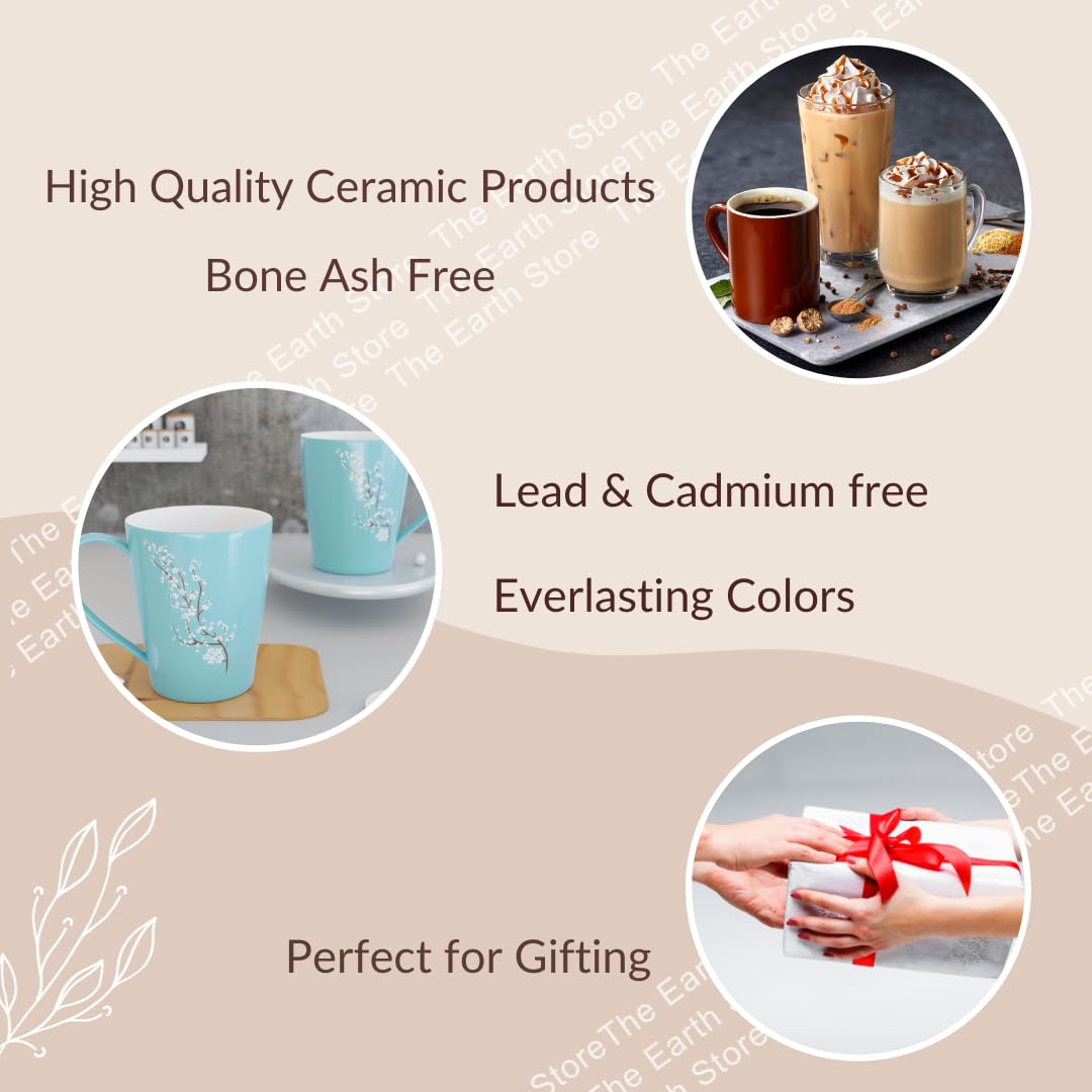 Blossom Blue Ceramic Coffee Mug Set - 11oz (330ml) Microwave & Dishwasher Safe Tea Cup - Best Gift for Friends, Office, or Home Use - Perfect for Coffee, Tea, and Hot Beverages