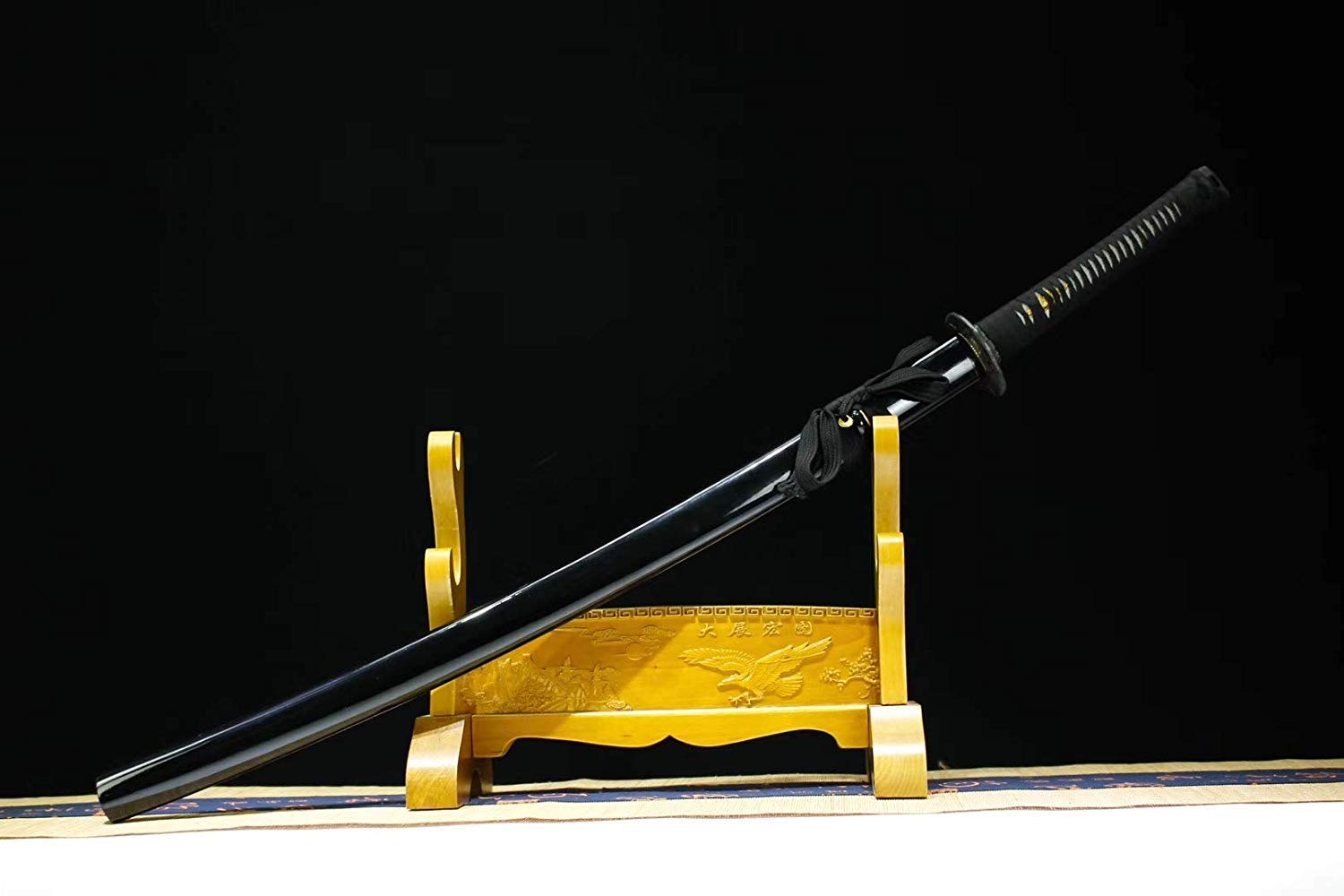 Authentic Hand Forged Japanese Katana Sword - Medium Carbon Steel Blade with Black Alloy Saya - Full Tang Samurai Sword for Kendo, Martial Arts Training & Collectors Display