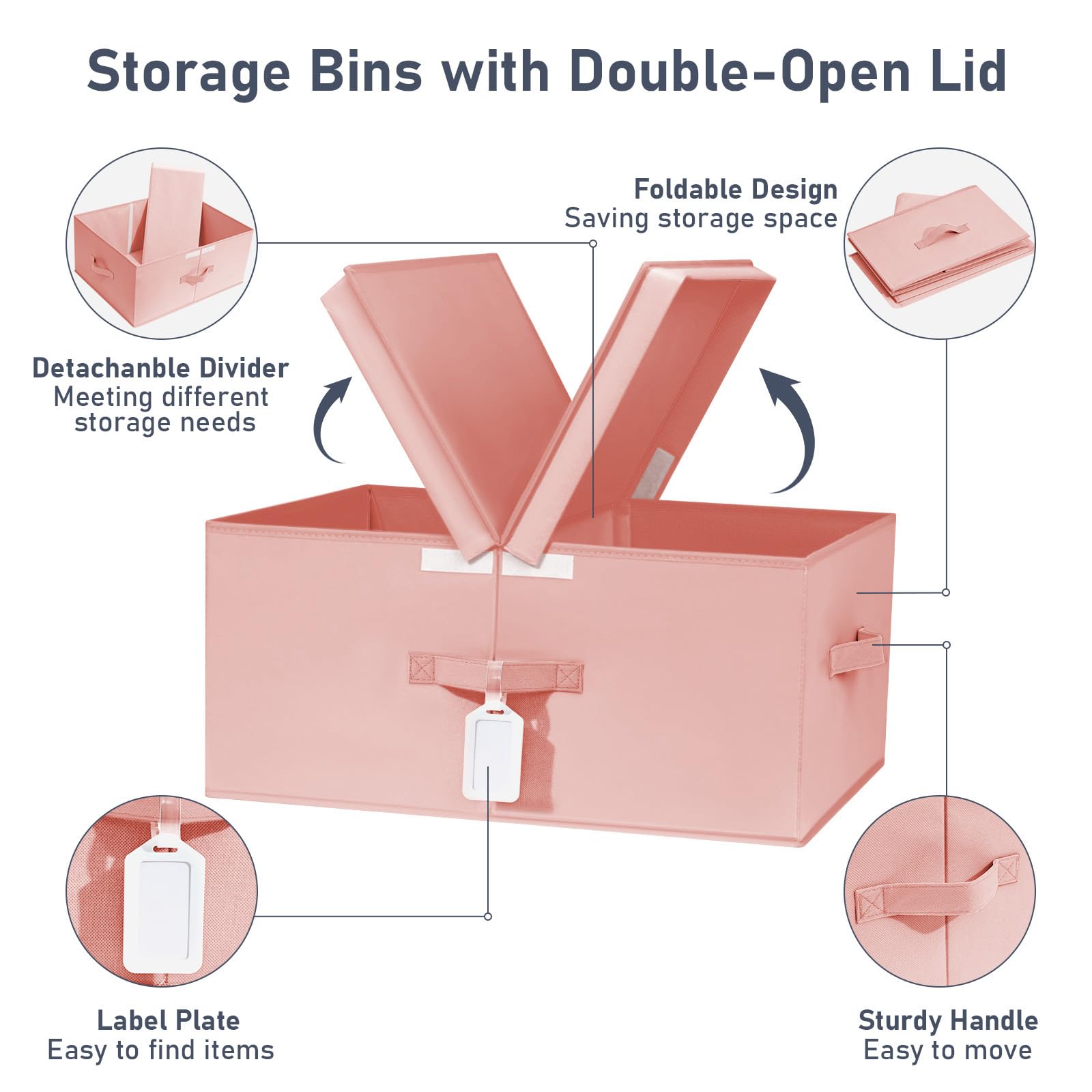 DIMJ 57 Quart Foldable Storage Bins with Lids - Closet Organizers for Bedroom, Office & Nursery | Space-Saving Storage Boxes for Clothes, Blankets & Toys | Stackable Shelving Bins in Pink (Great for Home Organization & Small Space Storage)