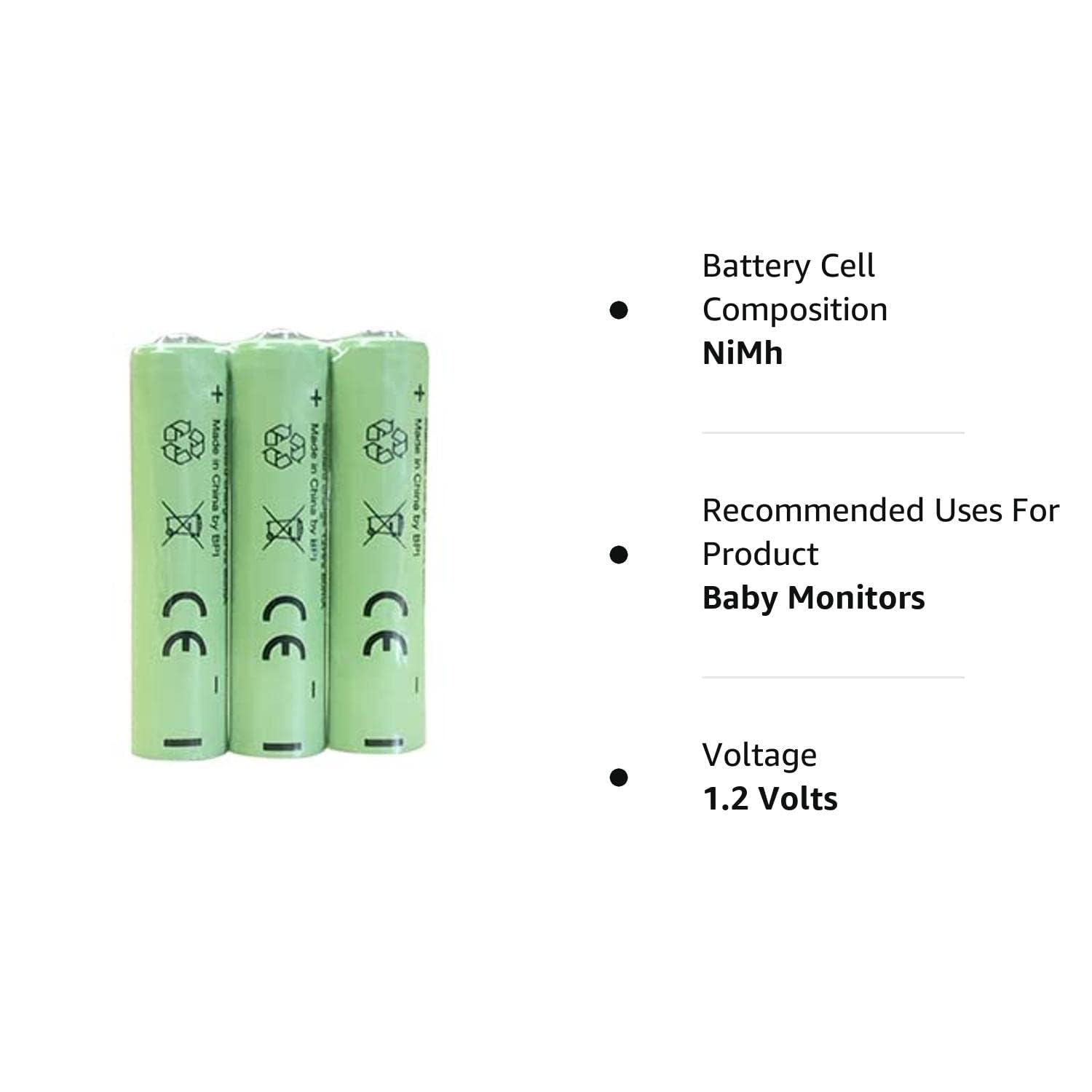 TimeFlys 3AAA Rechargeable Batteries 1.2V 800mAh Ni-MH Triple A Long Lasting Batteries for Baby Monitors, Toys, and Electronics - Eco-Friendly Power Solution (3-Pack)