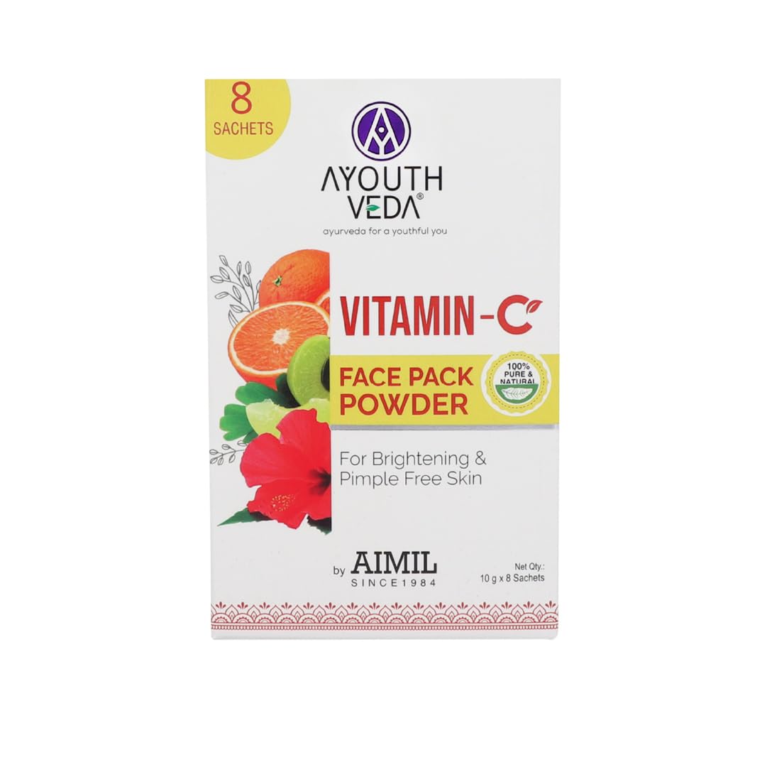 Ayouthveda Vitamin C Face Pack Powder for Men & Women - Brightens Skin, Reduces Pigmentation & Acne | Natural Fruit & Herb Enriched Formula for Soft, Glowing Skin (10g x 8 Sachets) | Perfect for Daily Skincare & Spa Treatments