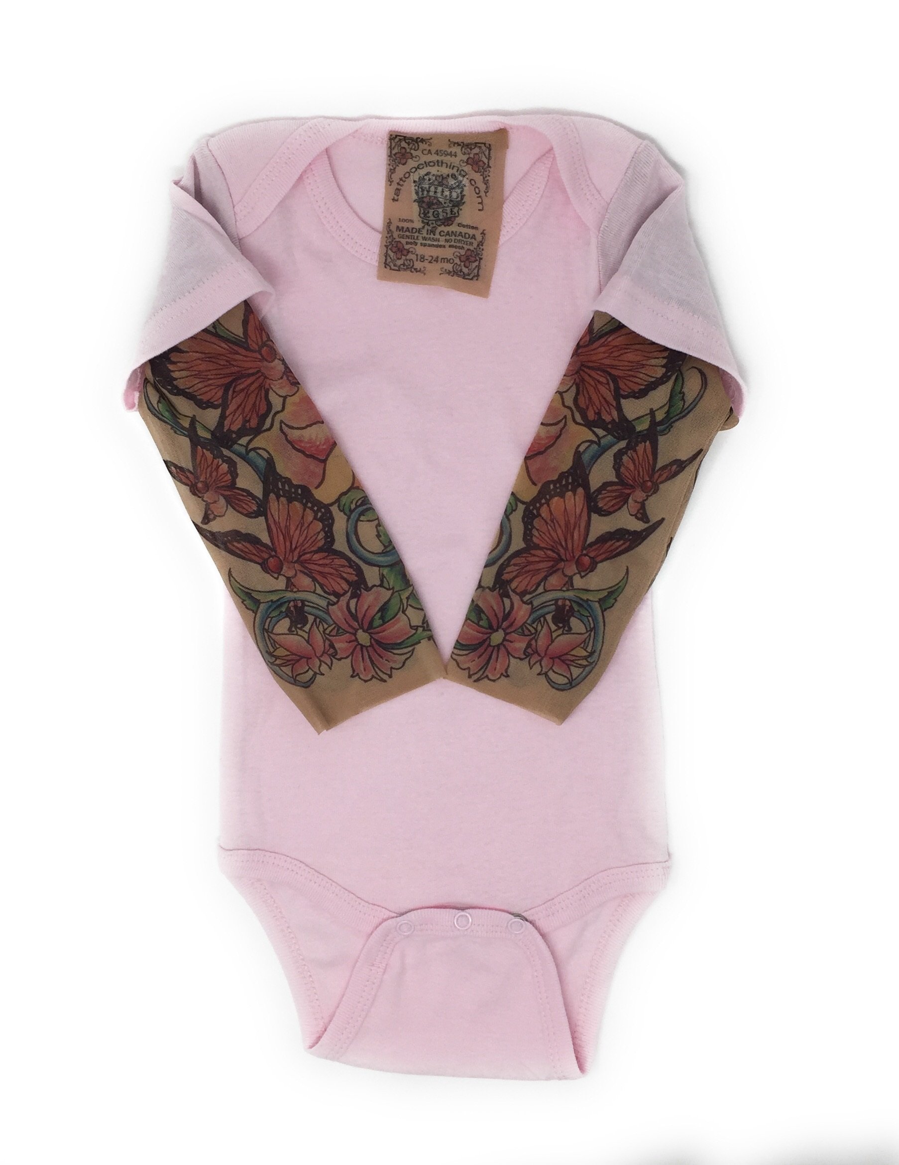 Wild Rose Baby Girls' Tattoo Sleeve Shirt with Butterfly Print - Pink Floral Fashion Top for Toddlers | Perfect for Birthday Parties, Photo Shoots & Casual Outings
