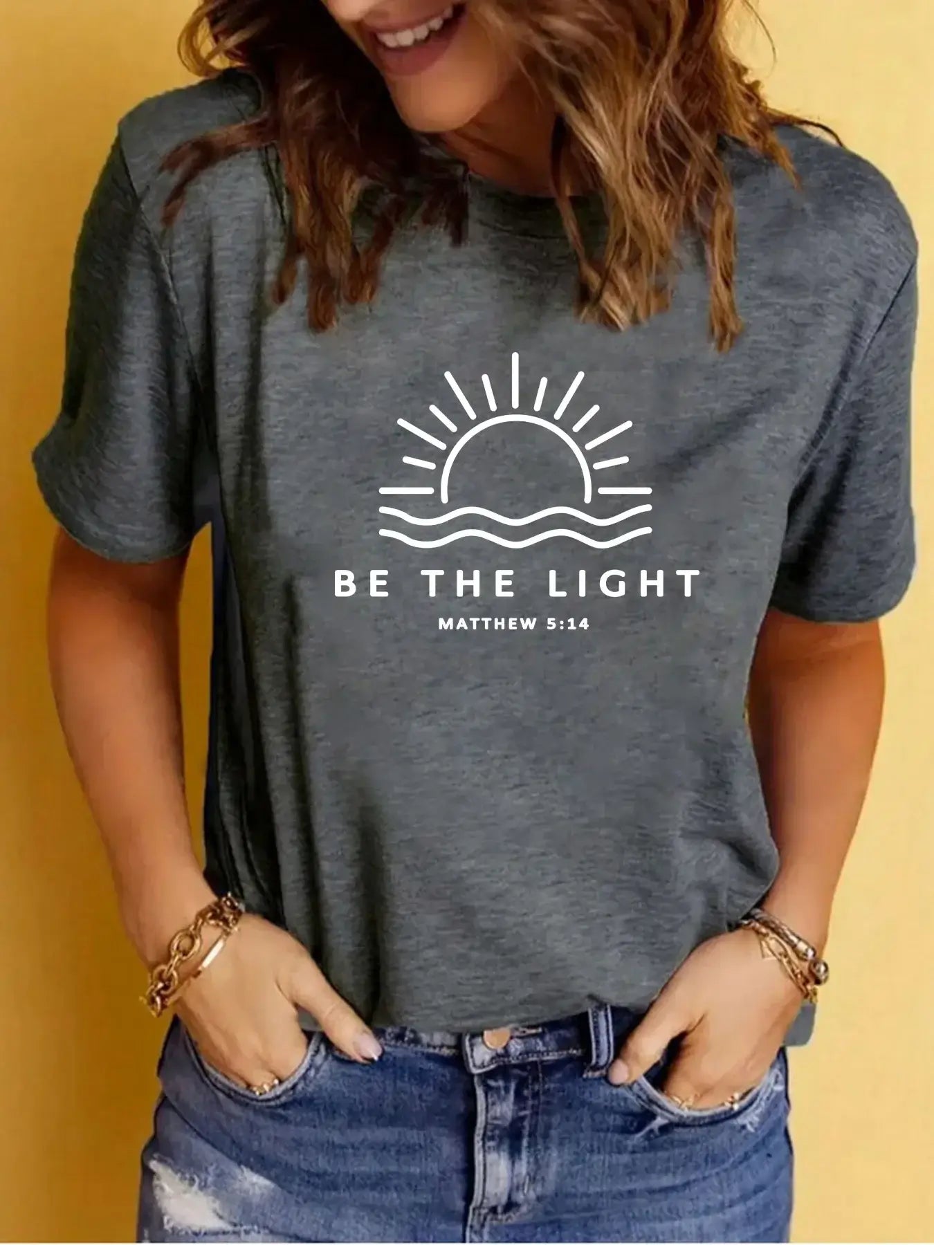 Women's Casual Round Neck 'Be the Light' Graphic T-Shirt - Soft Cotton Tee for Everyday Wear, Street Style & Layering