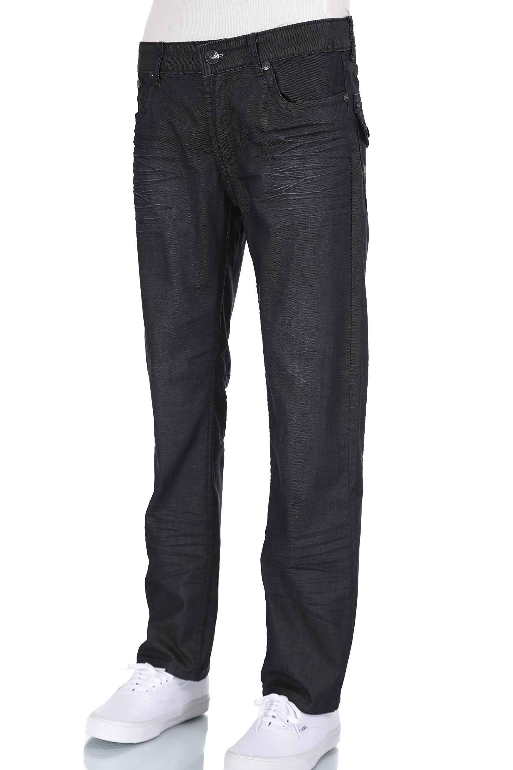 Premium Eagle Blue Men's Black Coated Straight Leg Jeans - Comfortable & Stylish for Casual Wear, Work & Night Out
