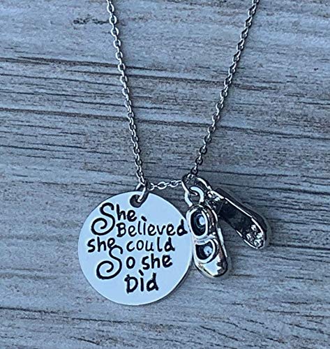 Tap Dance Necklace - Inspirational 'She Believed She Could So She Did' Charm Jewelry for Tap Dancers, Perfect for Recitals, Performances, and Dance Class Gifts