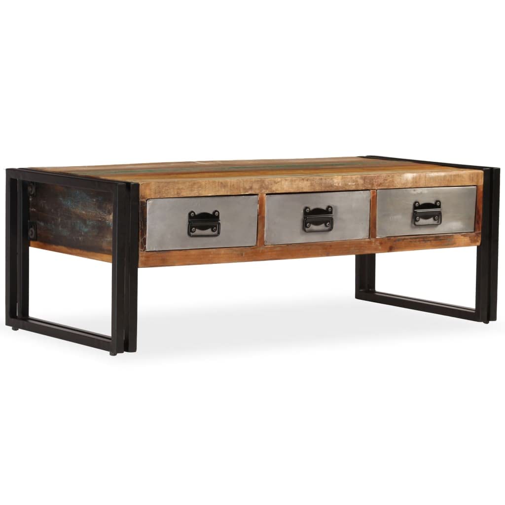 Solid Reclaimed Wood Coffee Table with 3 Drawers - 39.4