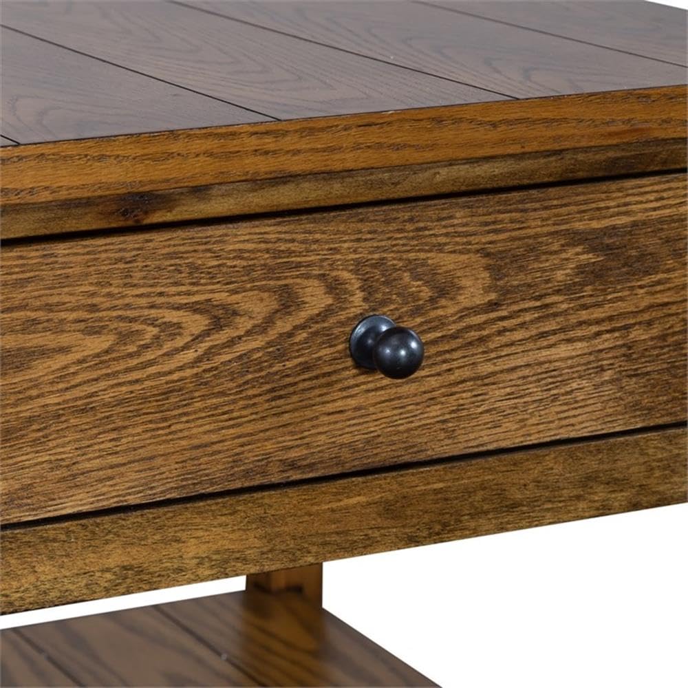 Pemberly Row 1 Drawer Farmhouse End Table - Solid Wood with Brass Accents in Golden Oak Finish | Perfect for Living Room, Bedroom, or Entryway Decor