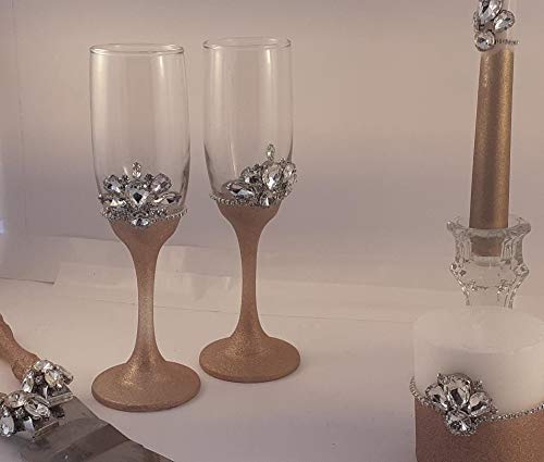 Elegant Rose Gold Champagne Glasses Set with Serving Tray & Decorative Candles - Perfect for Weddings, Anniversaries & Romantic Dinners