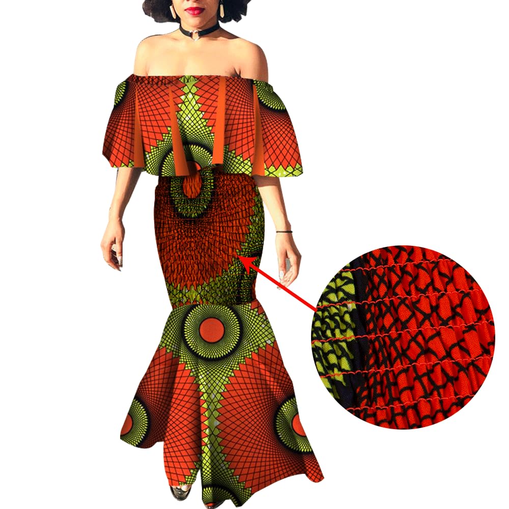 Stylish African Ankara Dresses for Women - Elegant Slash Neck & Elastic Waist Evening Party Gowns | Perfect for Weddings, Cultural Events & Special Occasions