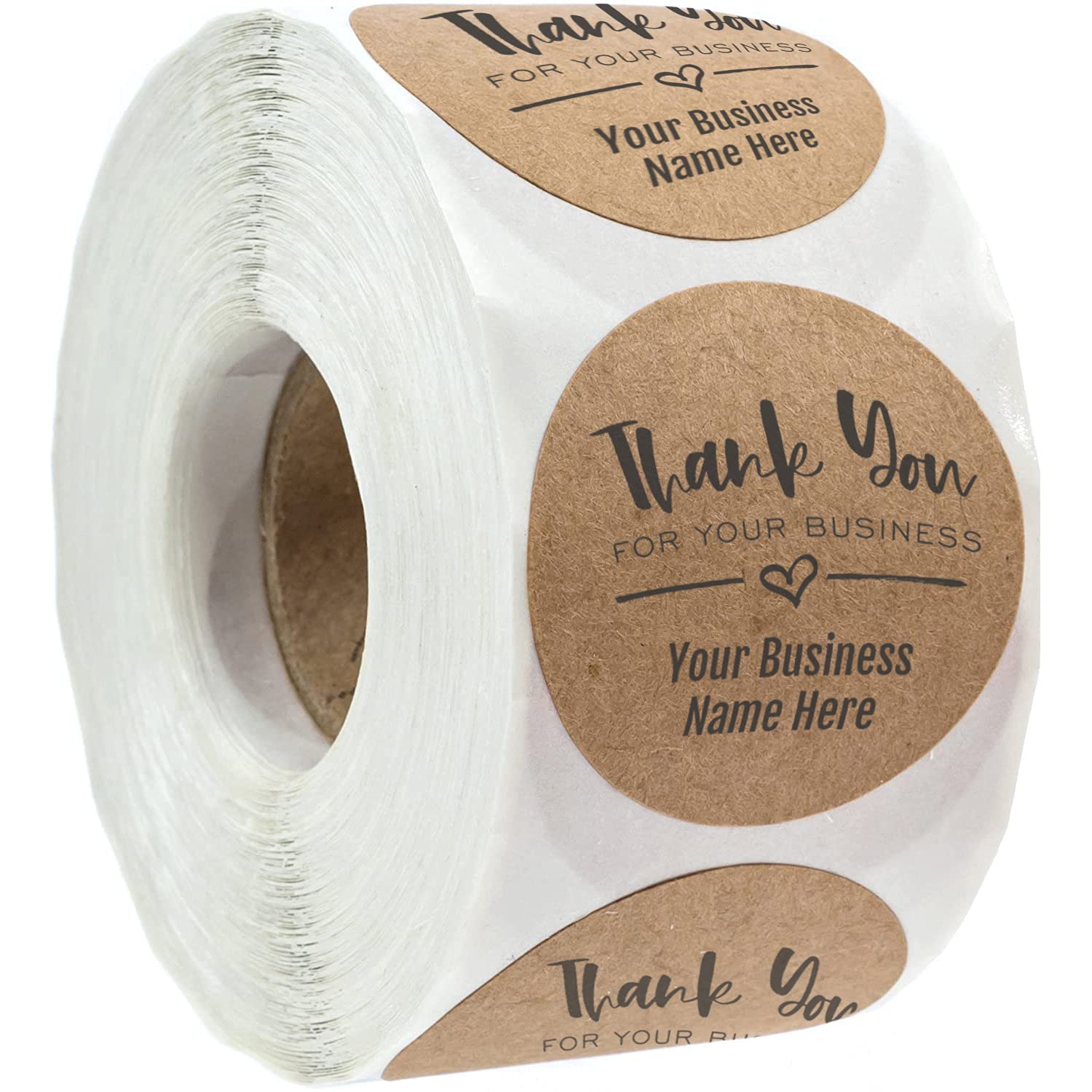 Custom Thank You Heart Stickers - 500 Personalized Kraft Business Labels, 1.5