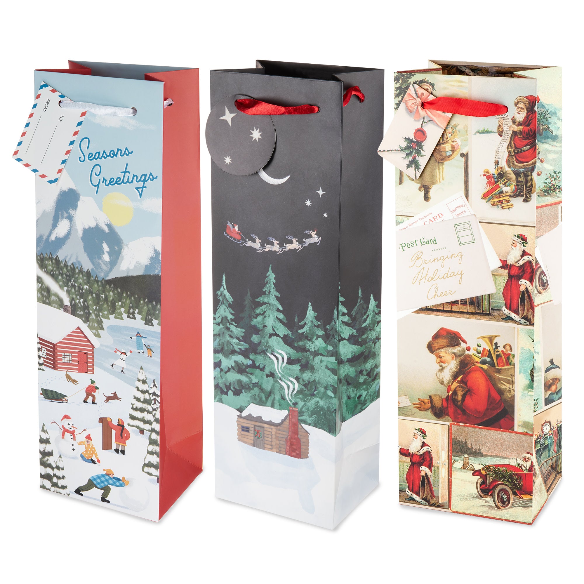 12 Pack Nostalgic Holiday Gift Bags - Christmas Party Favor Bags for Gifts, Candy & Treats - Perfect for Xmas Presents, Office Parties & Family Gatherings