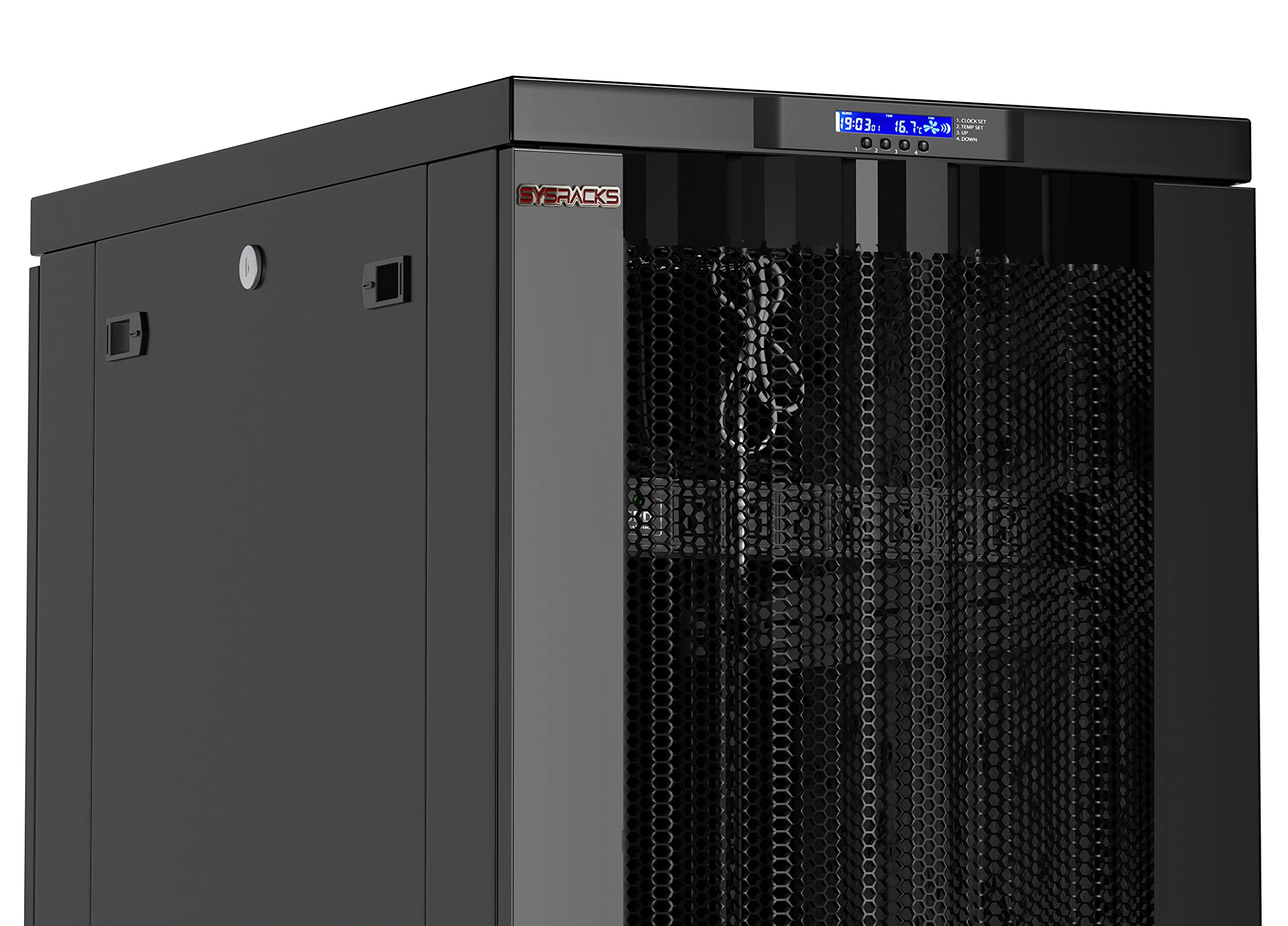 Sysracks 42U Server Rack Cabinet with Locking Doors - Heavy Duty Network Rack for Data Center, Office & Home Use - Includes Caster Levelers, Cooling Fan, Thermostat & PDU - Ideal for Server, AV & Networking Equipment Mounting