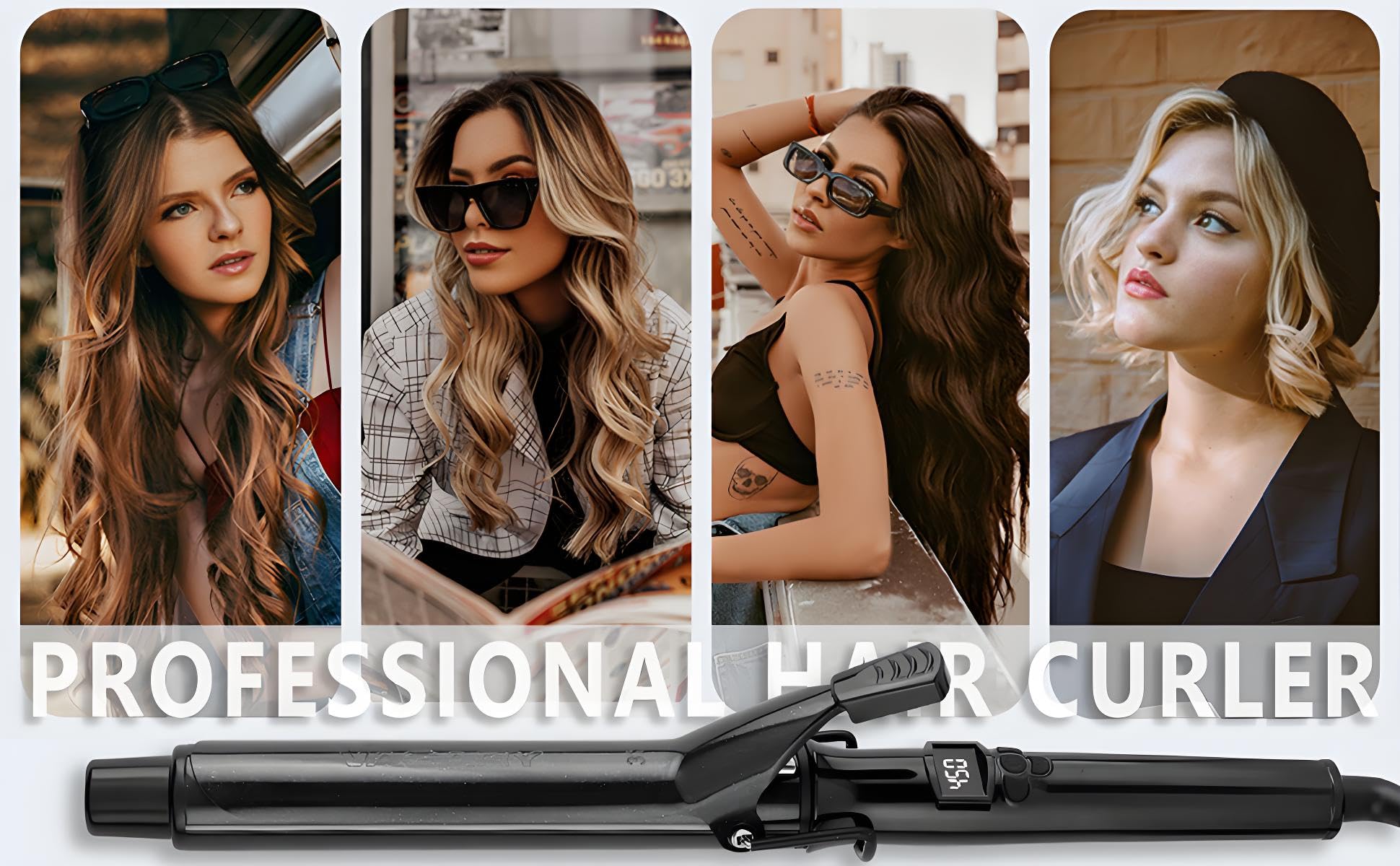 VAGARY 1.25 Inch Long Barrel Curling Iron with EU Adapter - Bio Ionic Hair Curler for Beach Waves & Salon-Quality Styling - Perfect for Wedding, Party & Everyday Hairstyles
