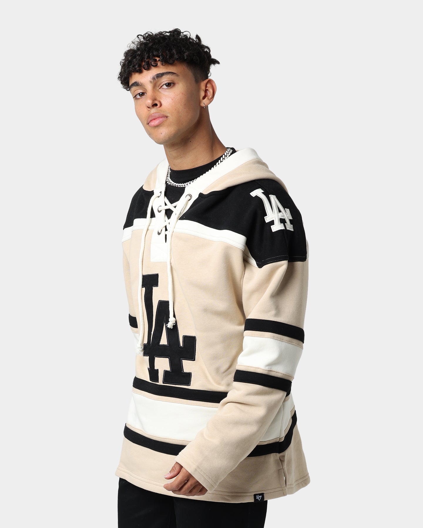 47 Brand Los Angeles Dodgers Superior Lacer Hoodie - Khaki Color | Men's Baseball Fan Apparel for Game Day & Casual Wear