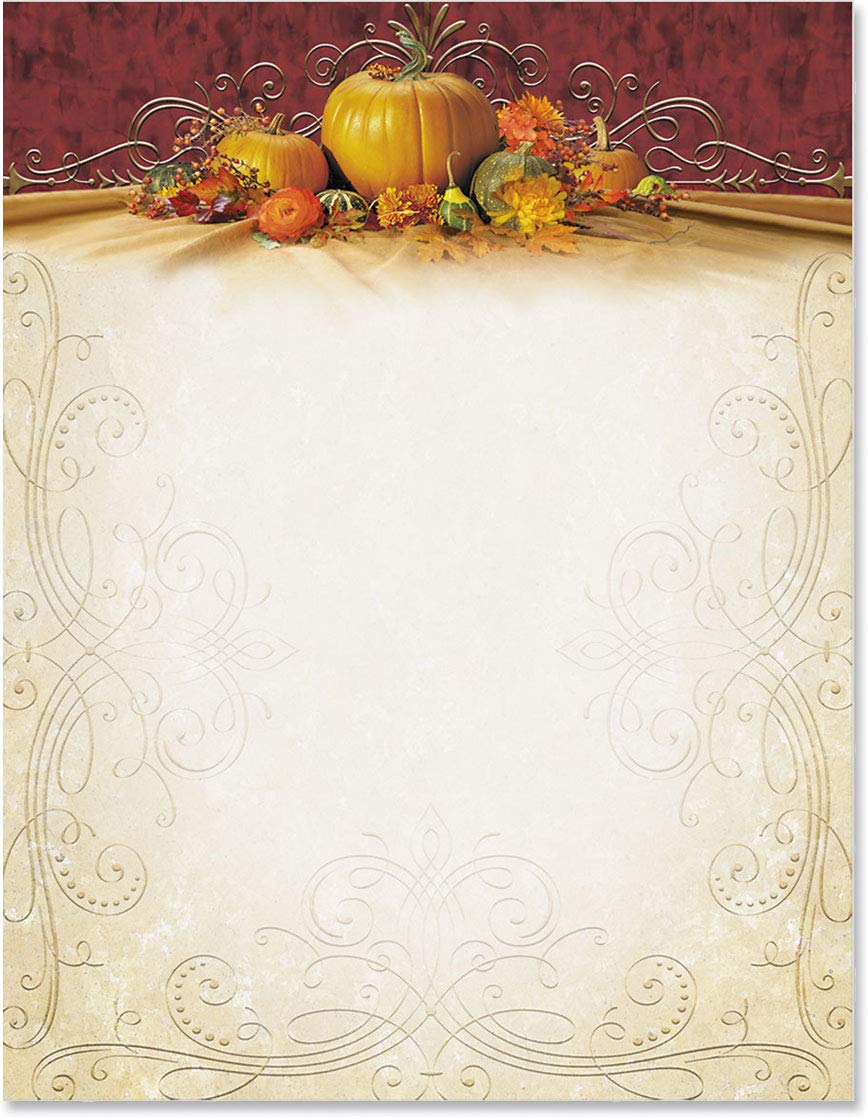 Premium Thanksgiving Pumpkin Fall Theme Stationery - 8.5x11 Decorative Border Paper & Letterhead (100 Sheets) - Elegant Writing Paper for Autumn Crafts, Holiday Cards & Home Office Printing
