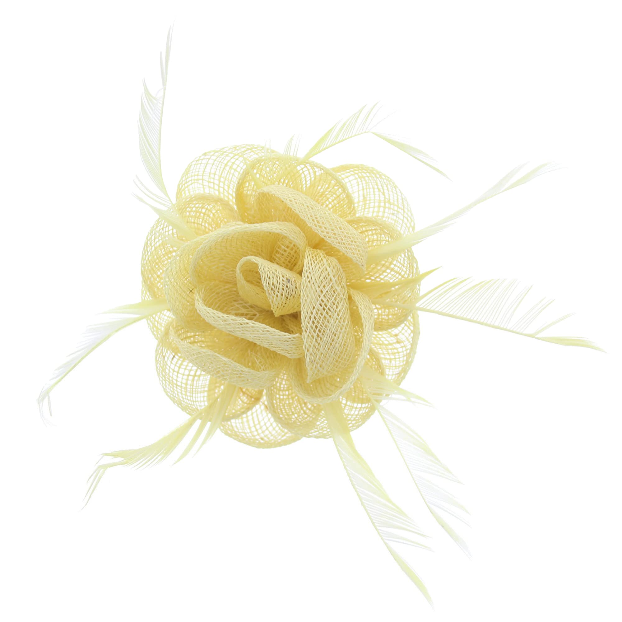 Elegant Lemon Yellow Rose Net Fascinator with Feathers - Hair Clip & Brooch Pin for Weddings, Tea Parties & Vintage Fashion