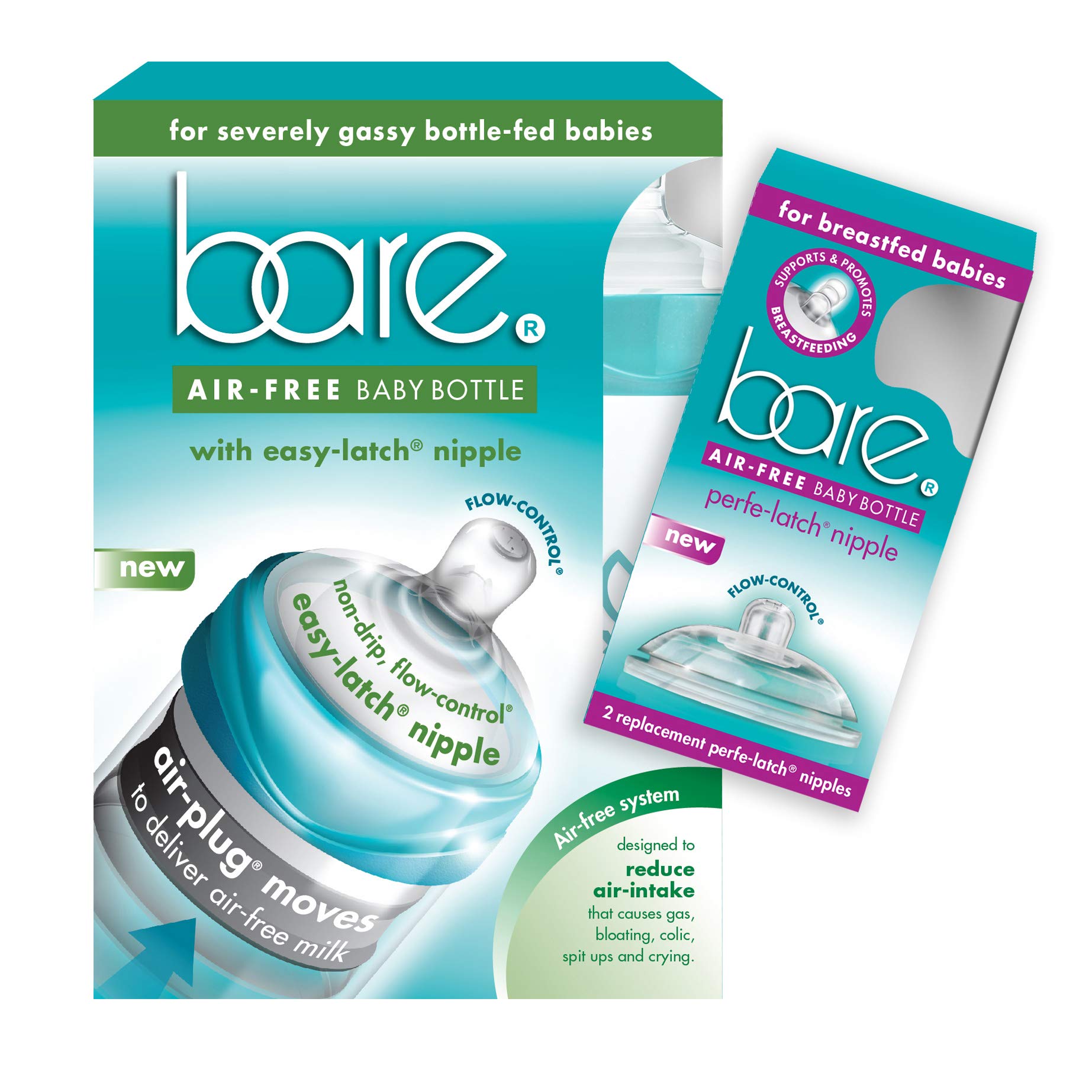 Bittylab 8oz Twin Bare Air-Free Baby Bottle Feeding System with Perfe-Latch for Breastfed Babies & Easy-Latch for Bottle-Fed Infants - Reduces Reflux, Colic, Gas, Fussiness & Sleep Issues - Easy to Use - Perfect for Daycare, Travel & Nighttime Feeding