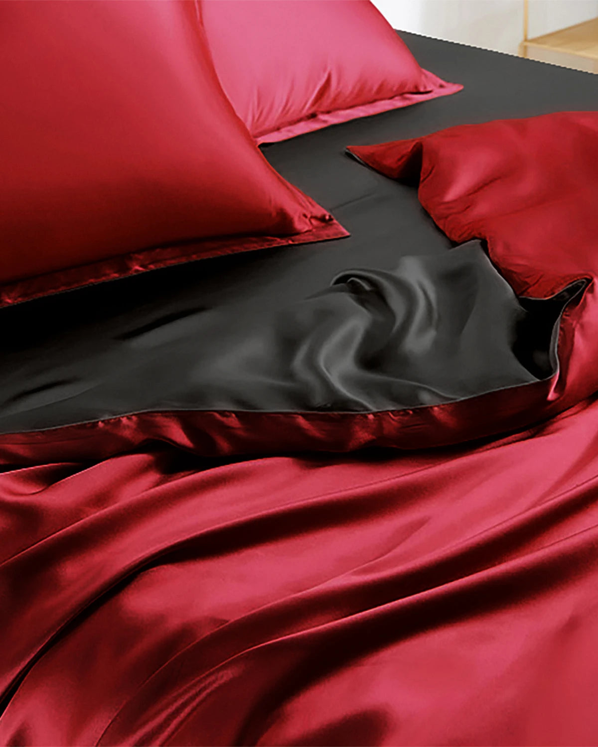 Luxury Double Color Silk Bedding Set 4-Piece - 100% Mulberry Silk Sheets & Pillowcases for Ultimate Comfort - Perfect for Master Bedroom, Guest Room, and Hotel Use