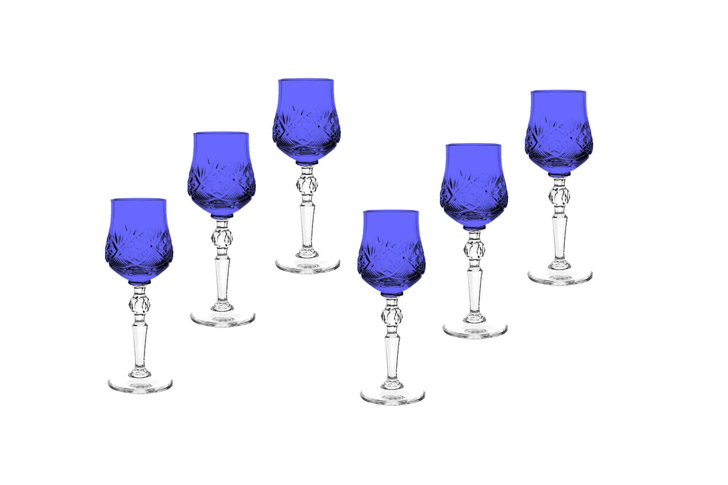 Russian Color Crystal Shot Glasses - 6-Piece Stemmed Vodka & Liquor Glass Set (Blue) - Perfect for Cocktail Parties, Home Bars & Russian Themed Events