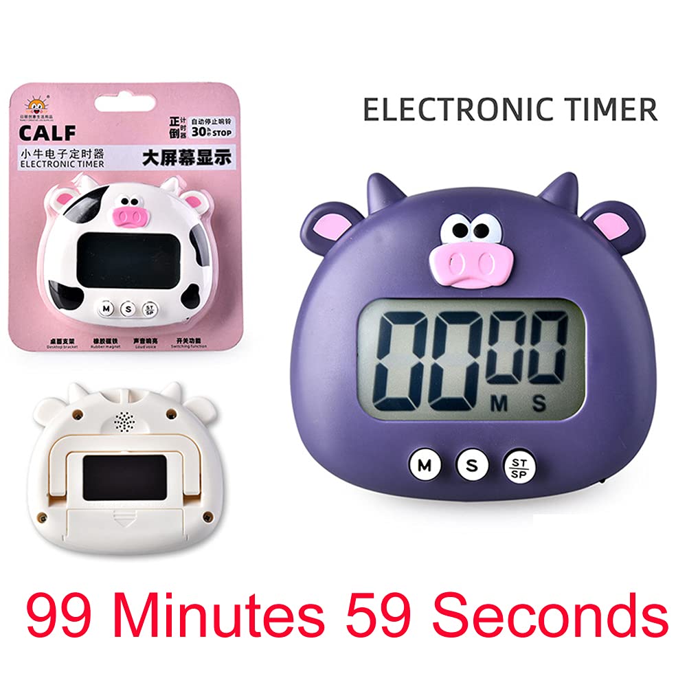 Cartoon Calf Kitchen Timer - 99 Minute Digital Cooking Timer with Loud Alarm, Countdown Clock for Baking, Cooking, Studying & Classroom (Blue)