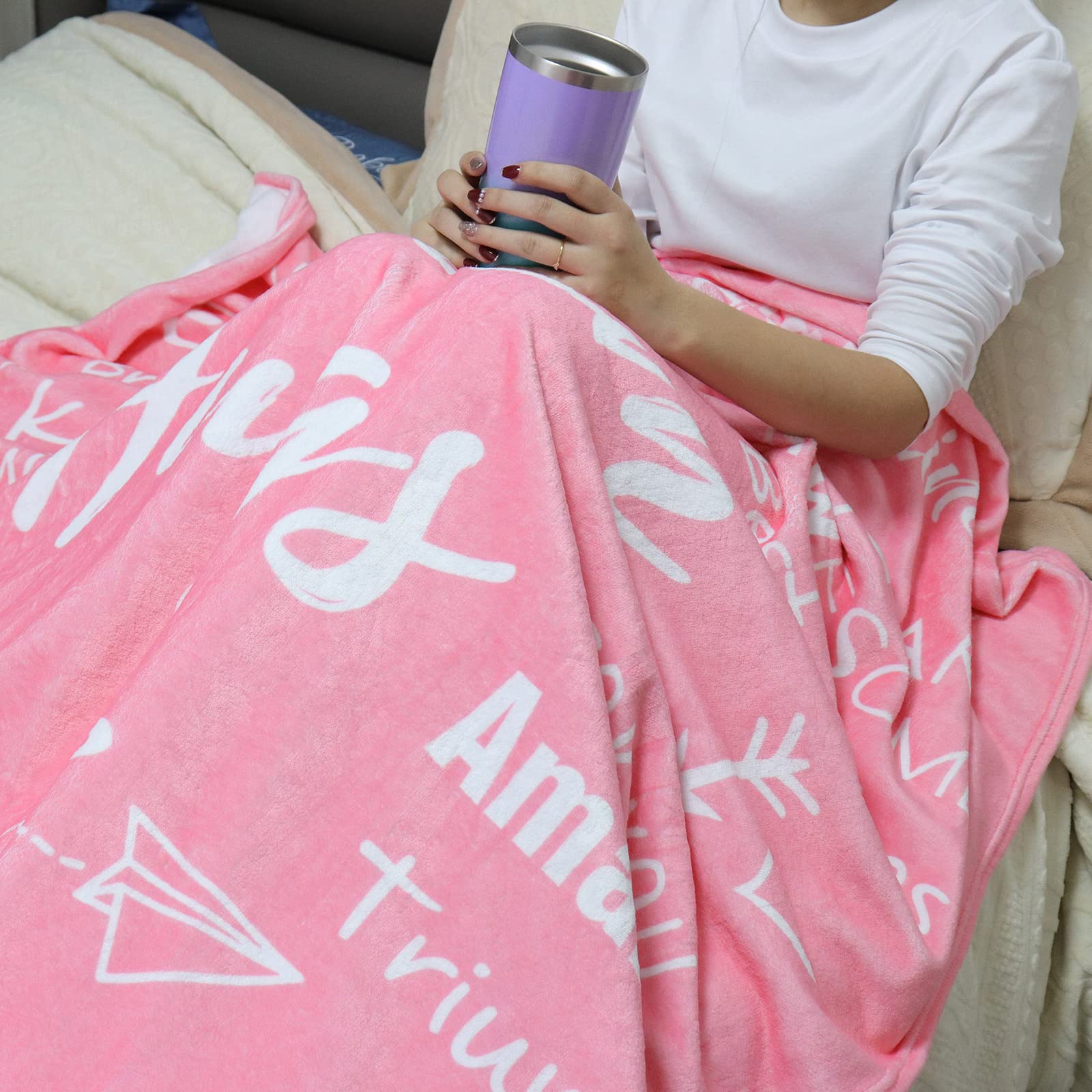 Inspirational and Thank You Gifts for Women - Pink Healing Blanket with Caring Compassionate Thoughts, Warm Hug Get Well Soon Gift for Sister, Friend - Perfect for Comfort, Recovery, and Cozy Moments at Home