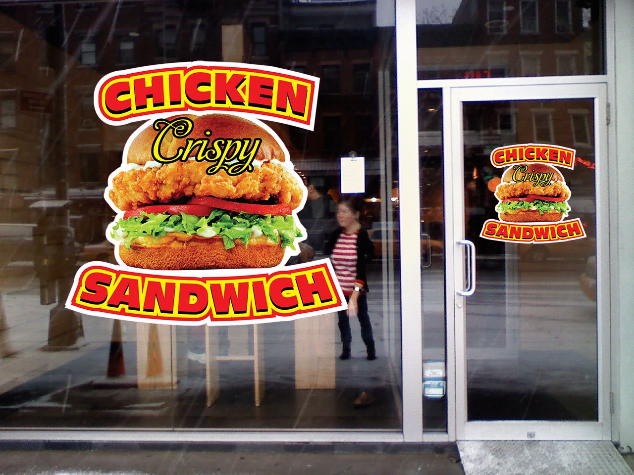 14-inch Chicken Sandwich Die-Cut Window Static Cling for Restaurant & Concession Stands - Perfect for Drive-Thru Menus & Glass Displays