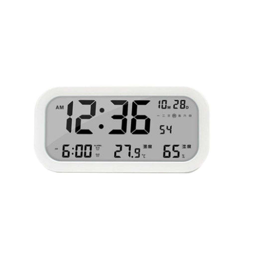 TOMYEUS Digital Alarm Clock with LED Display, Auto Backlight, Date, Temperature & Humidity - Snooze, Sleep Timer, Nightstand & Desk Clock for Bedroom, Office (White)