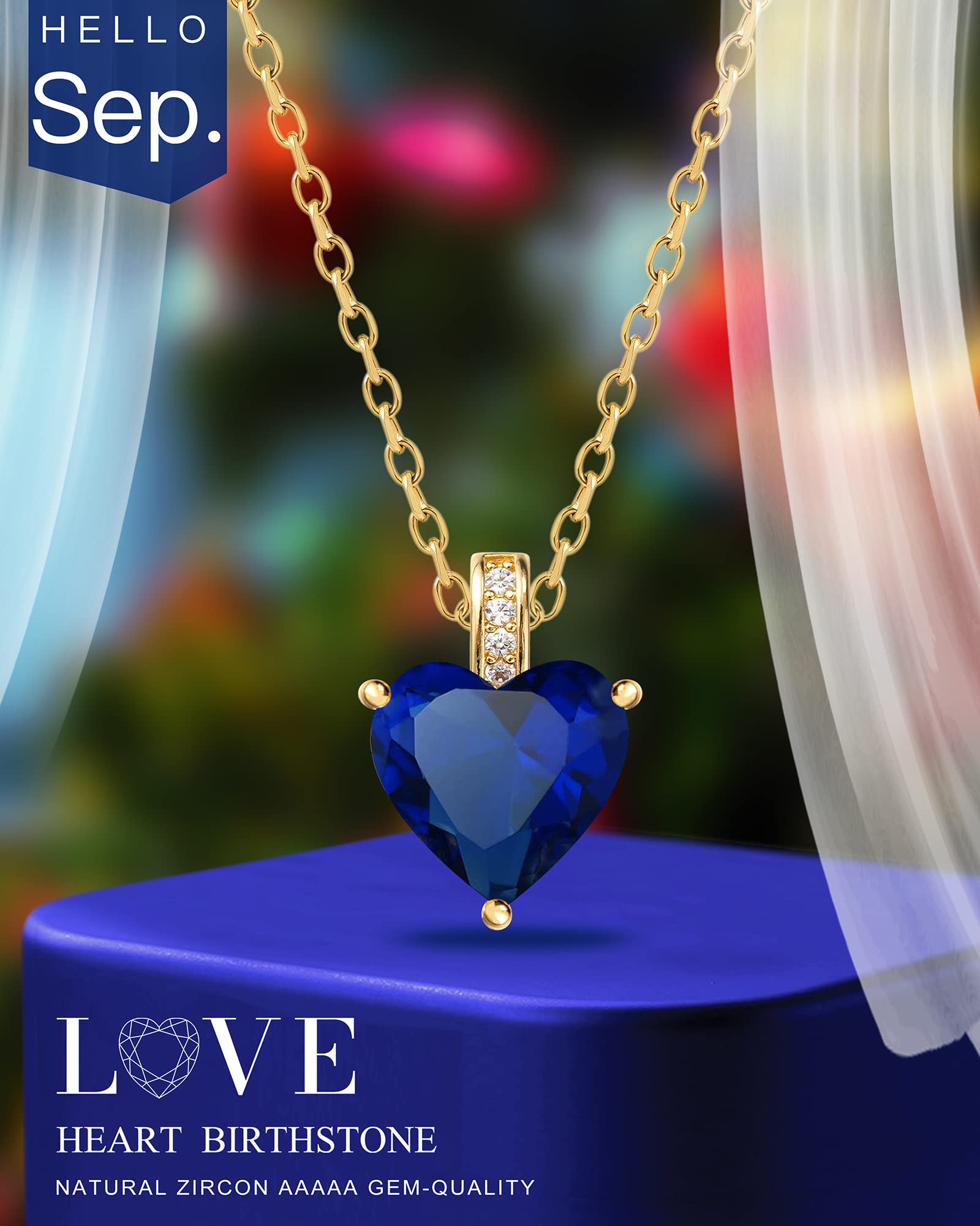 Genuine Birthstone Necklace for Women - Heart Pendant Love Jewelry, Personalized Birthday Gift for Her, Mother's Day Present - Perfect for Anniversaries, Valentine's Day & Special Occasions