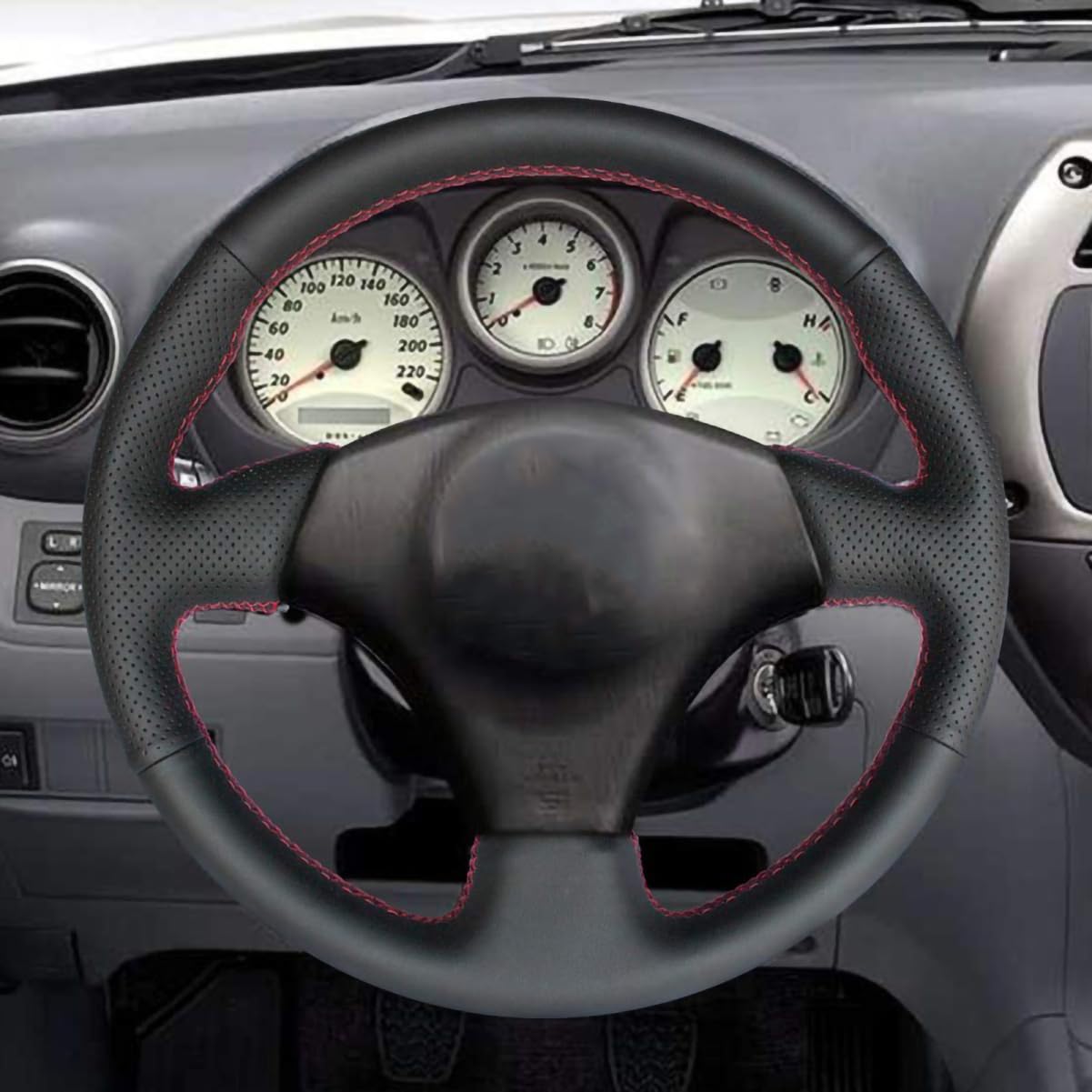 Premium Black Genuine Leather Steering Wheel Cover for Toyota RAV4 1998-2003, Celica 1998-2005, Corolla 2003-2008 & Matrix 2003 | Custom Fit OEM Replacement | Interior Car Accessories | Enhances Grip & Comfort for Daily Driving