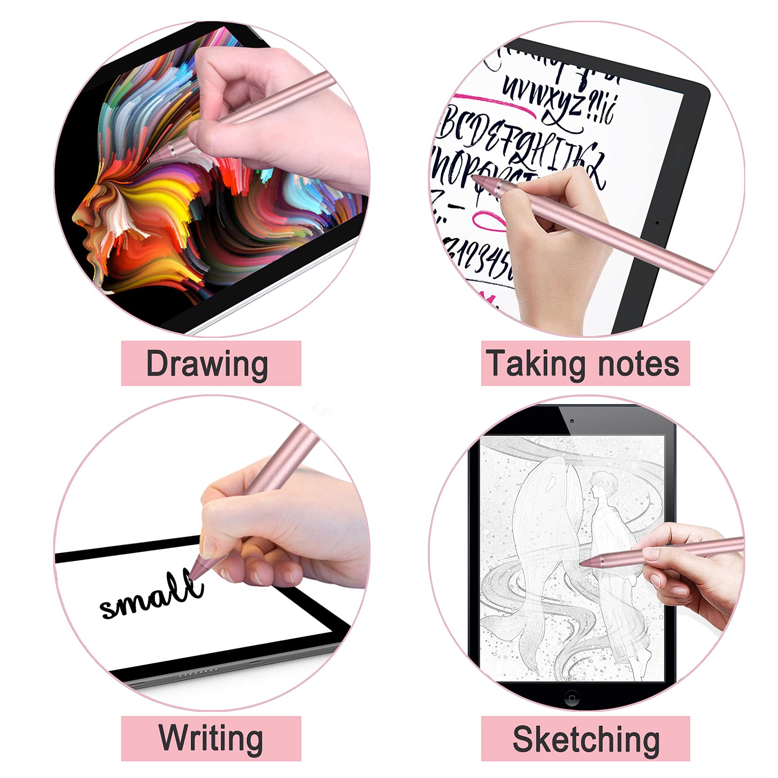 Premium Active Stylus Pen for Touch Screens - Compatible with Apple iPhone, iPad & Android Tablets - Perfect for Digital Drawing, Note Taking & Handwriting on Smartphones & Tablets (Pink) - Ideal for Artists, Students & Professionals