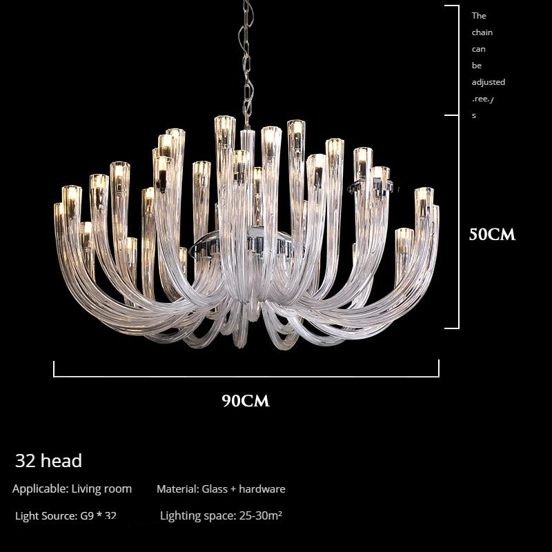 Italian U-Shaped Glass Crystal Chandelier - Elegant Lustre Art Pendant Light Fixture for Dining Room, Foyer, and Luxury Home Decor
