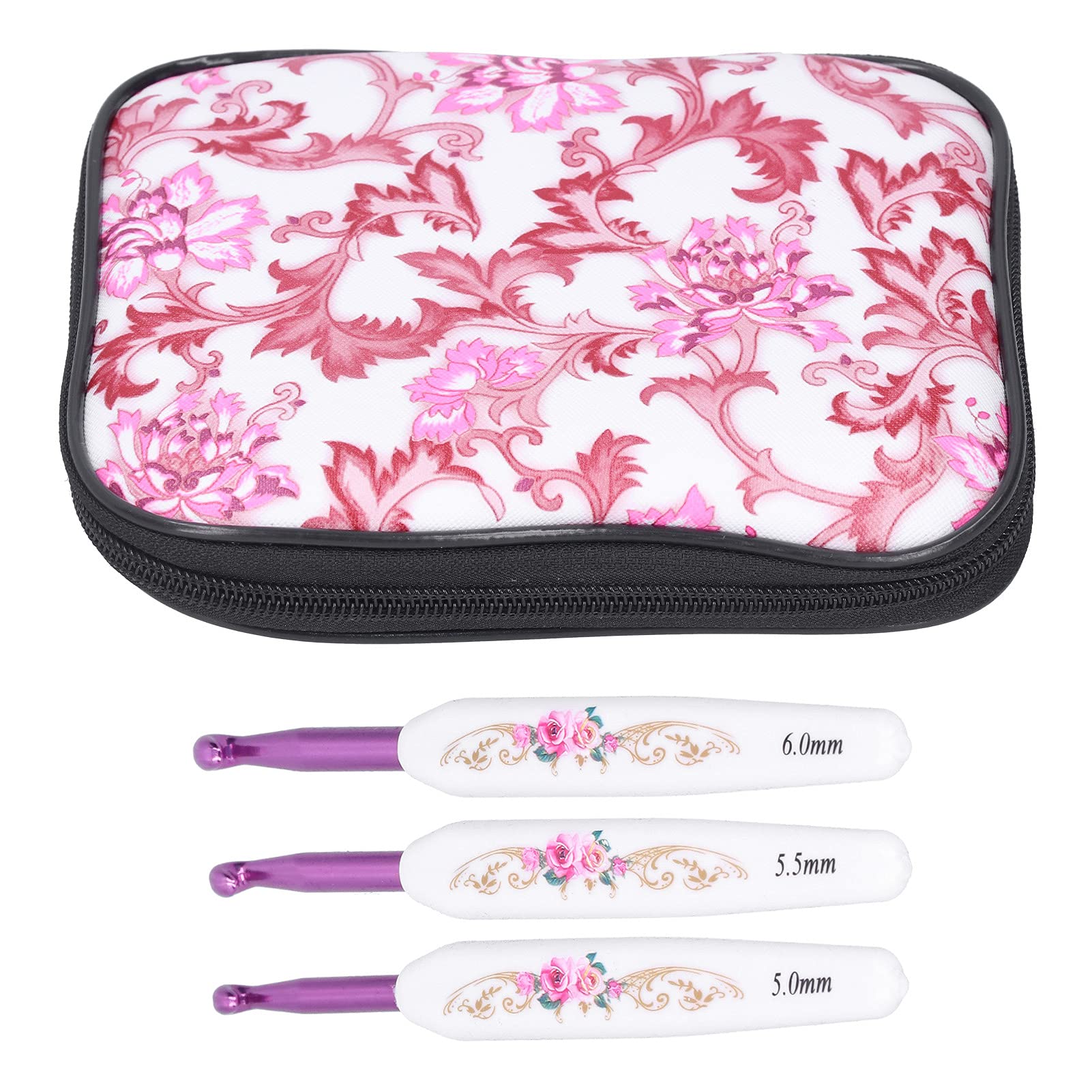 16-Piece CUYT Crochet Hooks Set with Comfortable Plastic Handles - Complete Crochet Accessories Kit for Sweater Making, DIY Crafts & Home Projects (Red Flower Porcelain Design) | Perfect for Beginners, Knitting Enthusiasts & Handmade Gift Creation