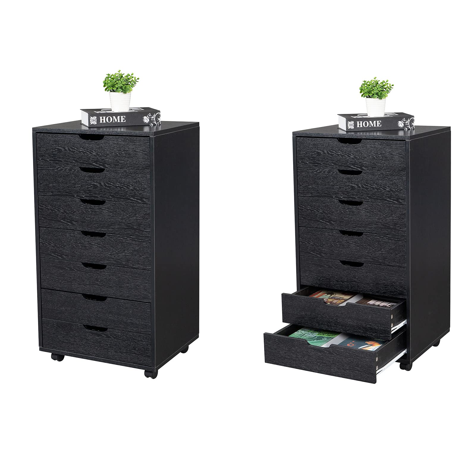 LIYUEUS 7-Drawer Mobile Vertical Wooden Filing Cabinet with Wheels - Letter/A4 Size File Organizer for Office, Home, or School (Black) - Perfect for Document Storage and Organization