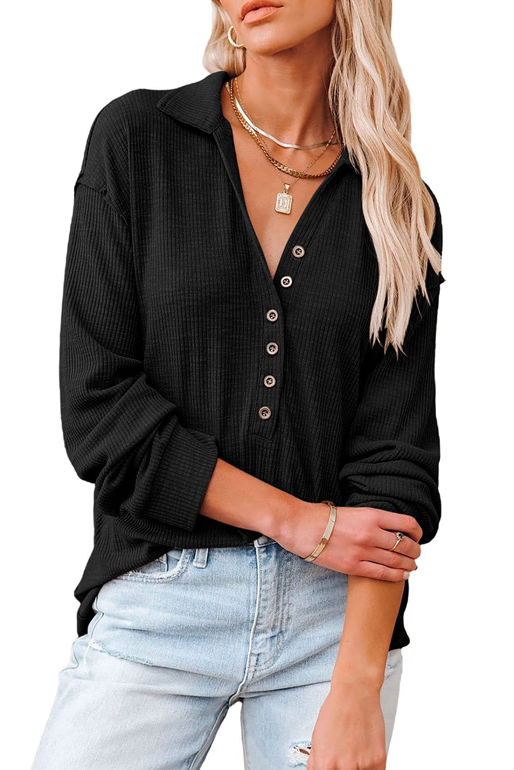 Stylish Women's Casual Long Sleeve Waffle Knit Shirt - Cute Twist Front Pullover Blouse for Everyday Wear | Perfect for Office, Date Night & Fall Outfits