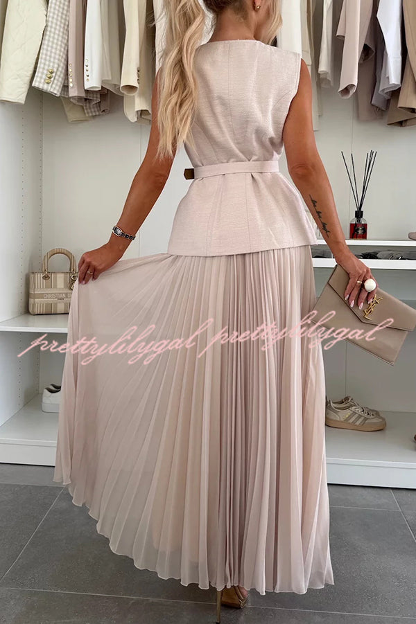 Stylish Women's Loose Vest with Round Neck, Button Front & Belt - Casual Elegant Pocketed Layering Piece for Office Wear & Spring Outfits