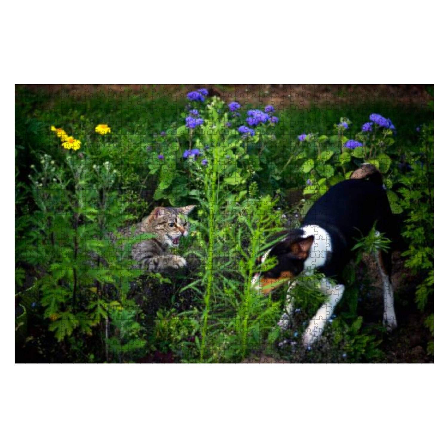 1000 Piece Wooden Jigsaw Puzzle - Cat Attacks Puppy Basenji Scene - Educational & Stress Relief Toy for Kids & Adults - Perfect for Family Game Night & Classroom Activities
